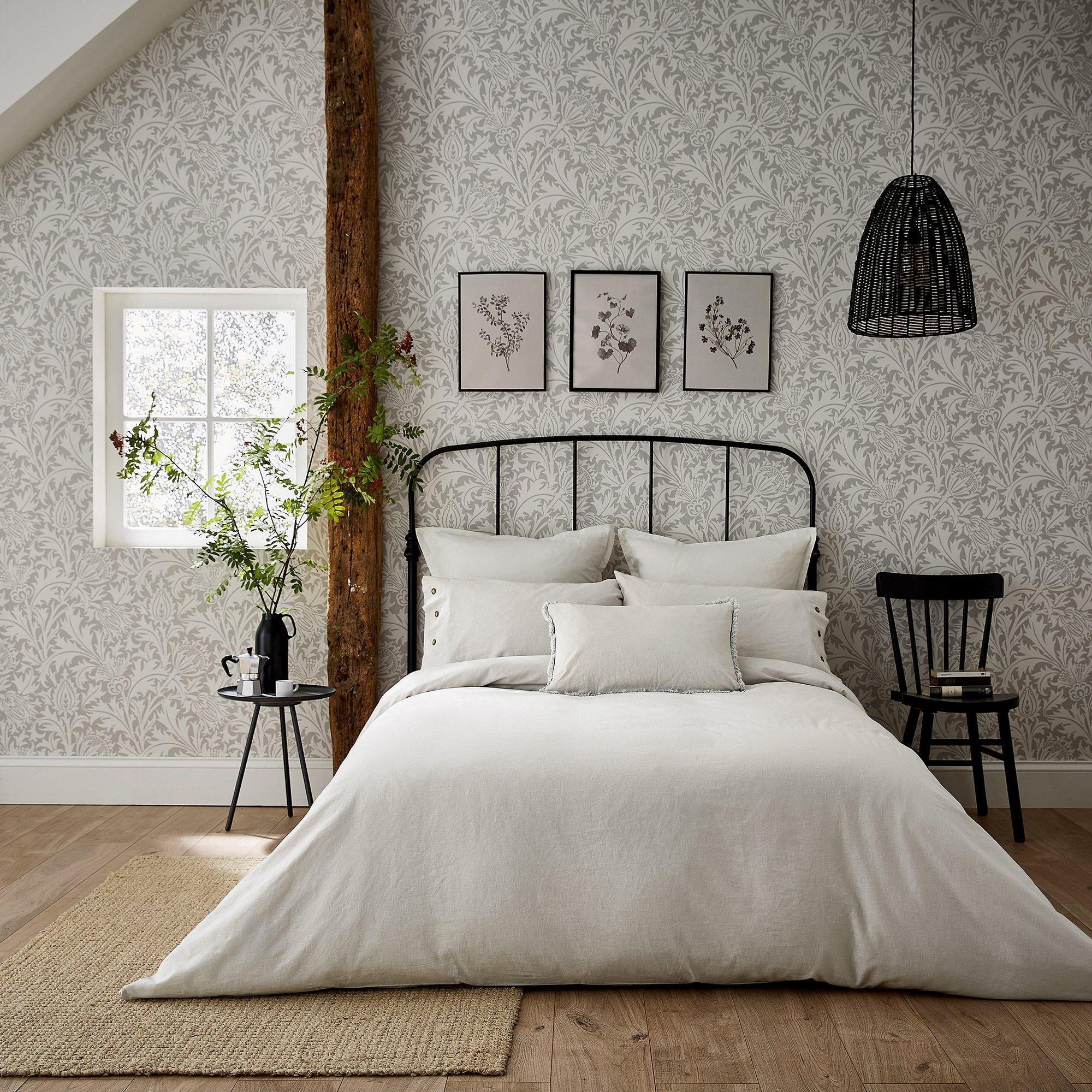 Morris And Co  Pure Linen Cotton Duvet Cover White - Silver - SINGLE