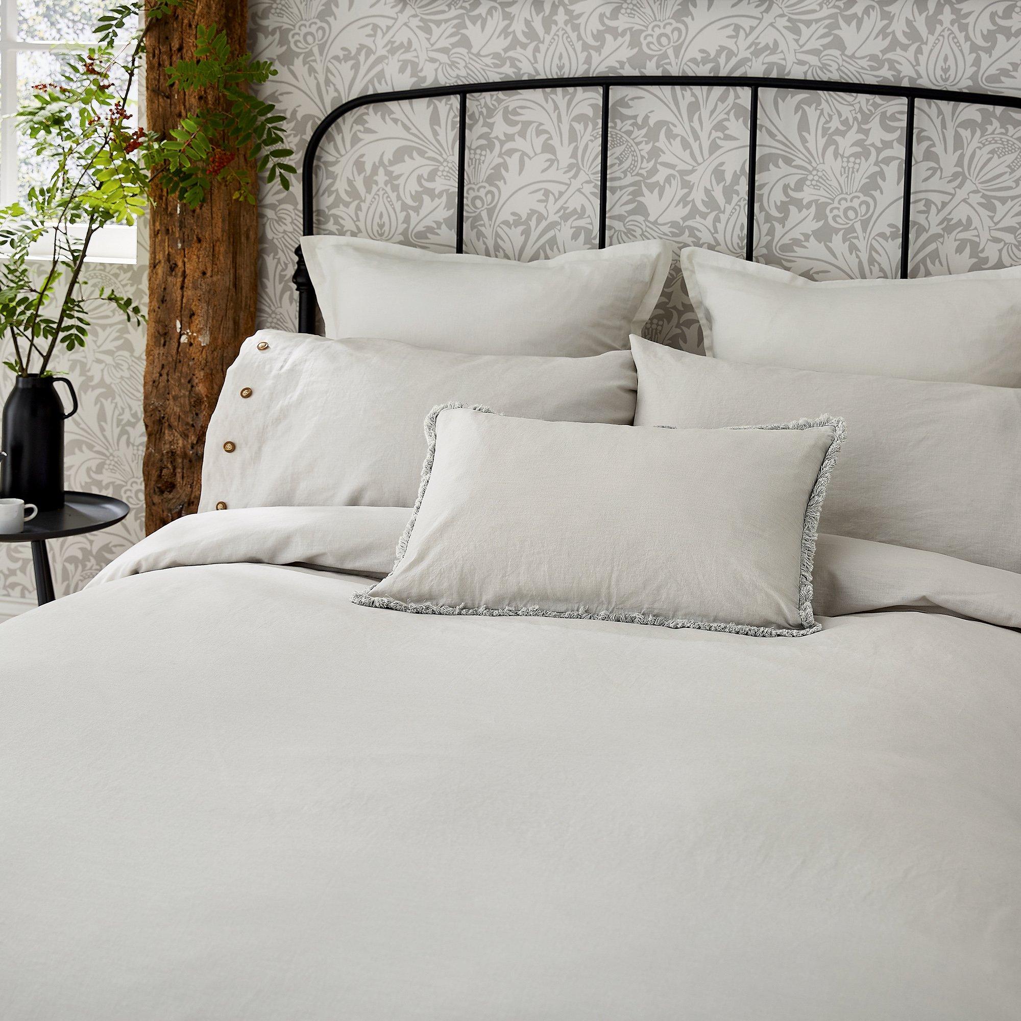 Silver - Morris and Co - Pure Linen Cotton Duvet Cover White - 3