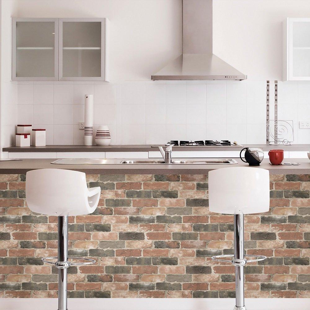 Brown - Wall Pops - Self Adhesive Wallpaper Newport Brick - 6