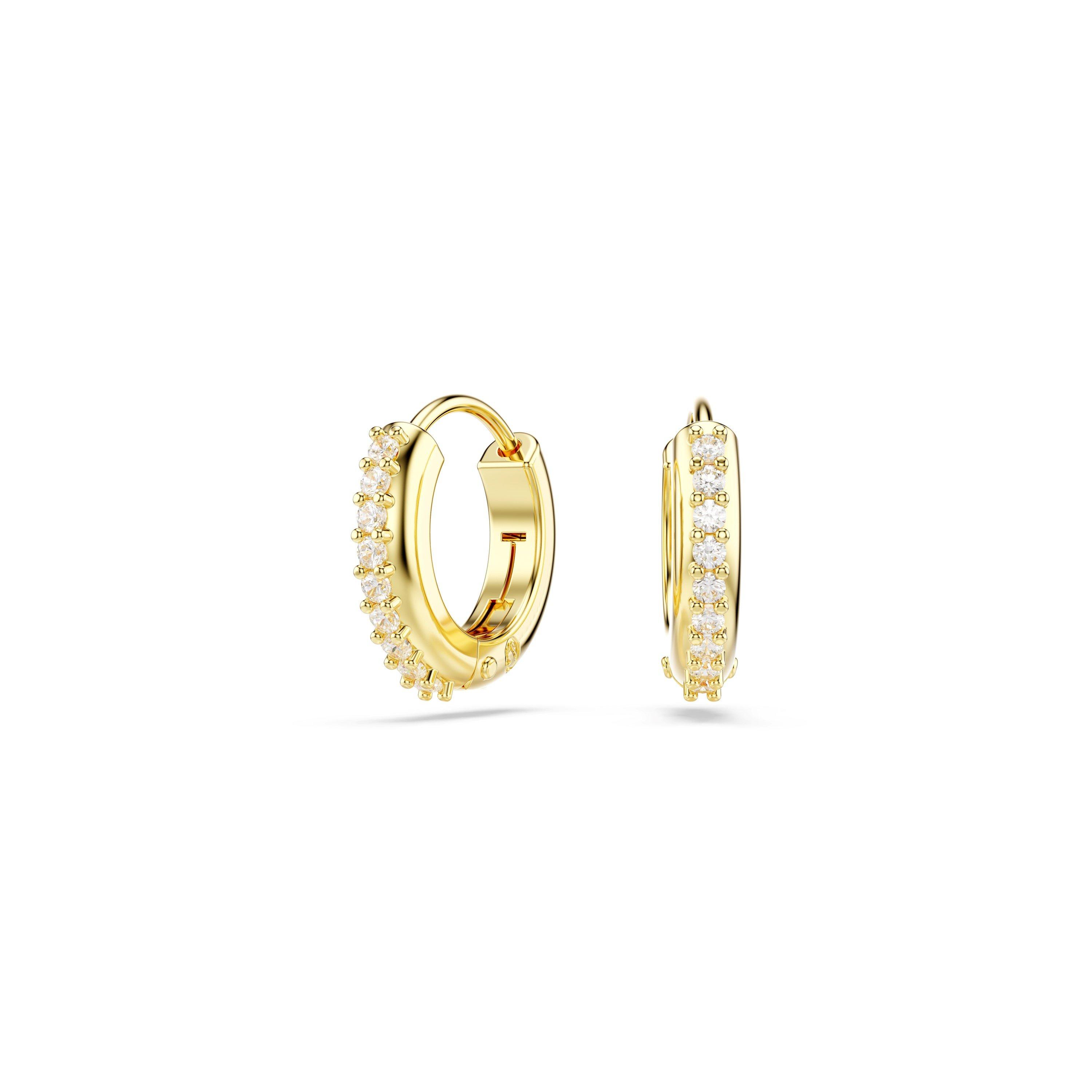 Swarovski Matrix hoop earrings, Round cut, White, Rhodium plated - Gold/Crystal