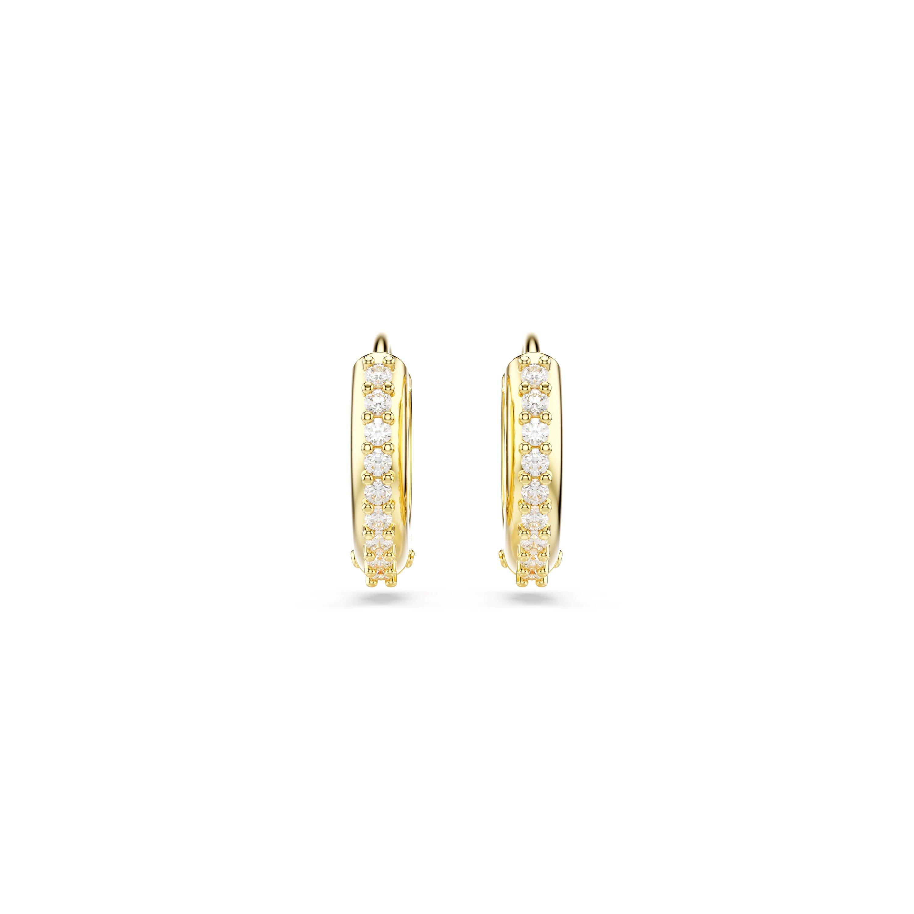 Gold/Crystal - Swarovski - Matrix hoop earrings, Round cut, White, Rhodium plated - 2