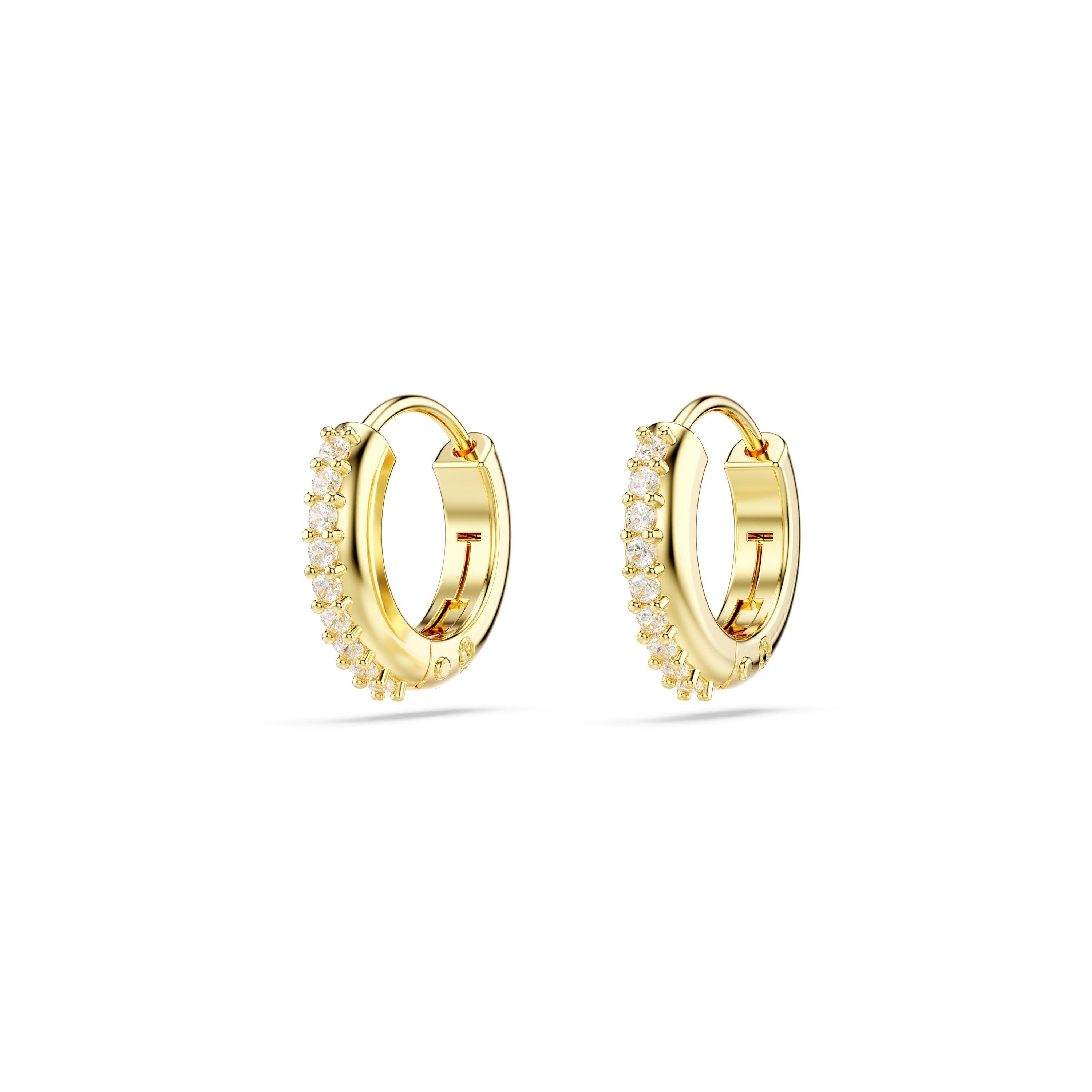 Gold/Crystal - Swarovski - Matrix hoop earrings, Round cut, White, Rhodium plated - 3