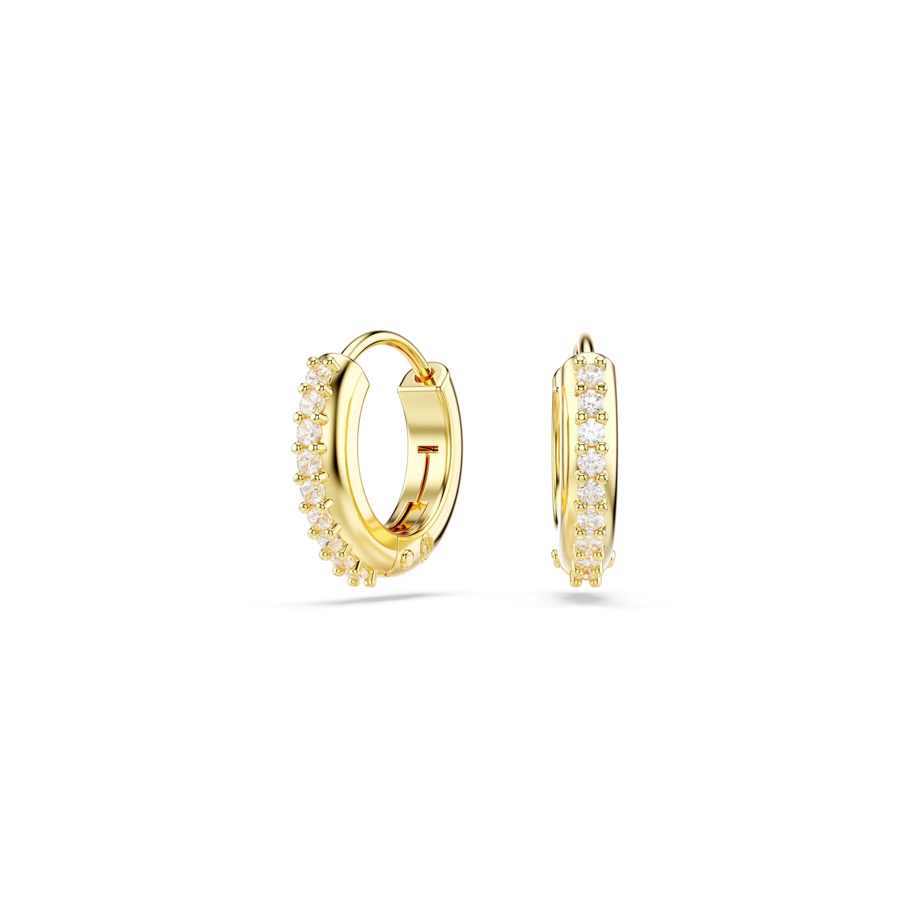 Gold/Crystal - Swarovski - Matrix hoop earrings, Round cut, White, Rhodium plated - 5