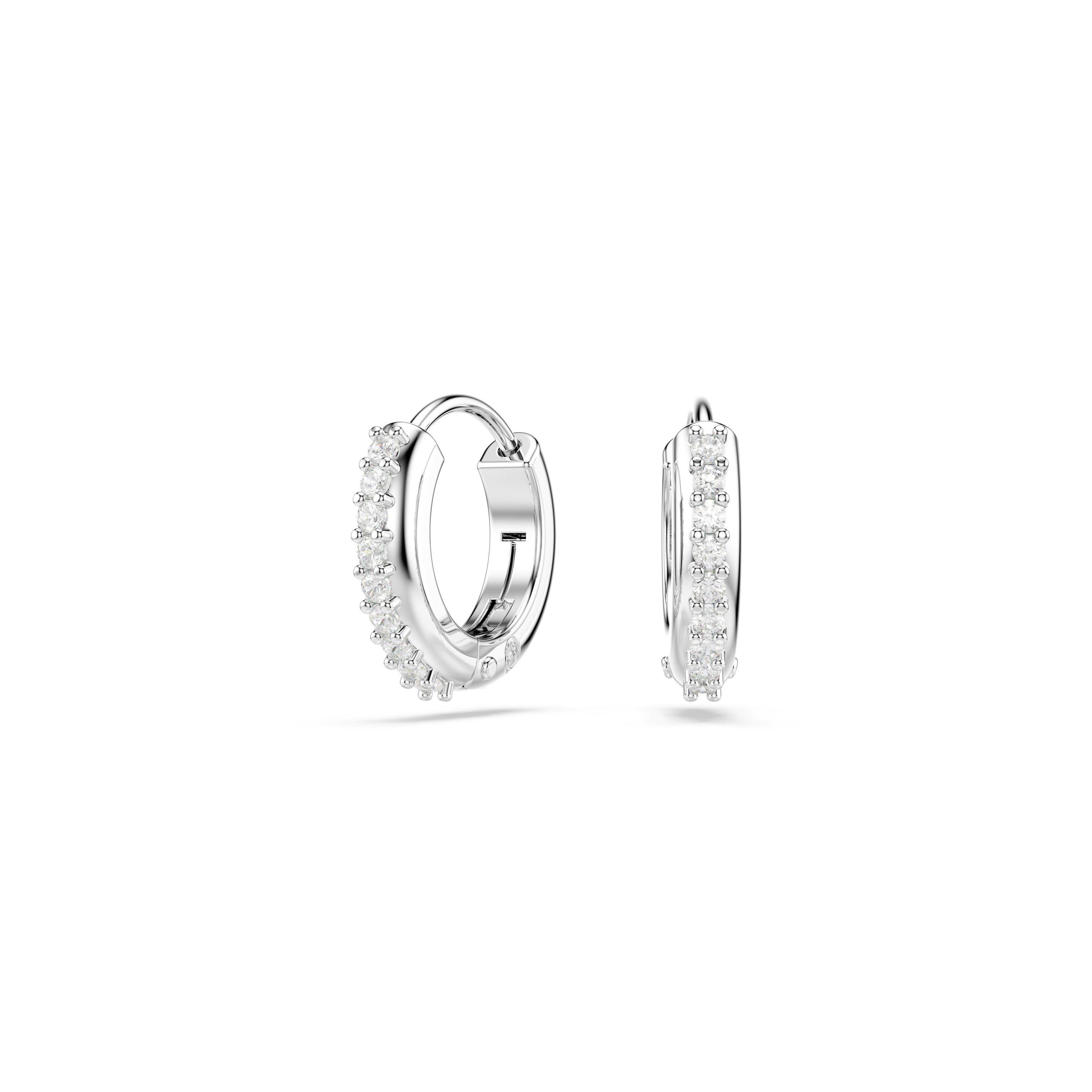 Silver/Crystal - Swarovski - Matrix hoop earrings, Round cut, White, Rhodium plated - 1