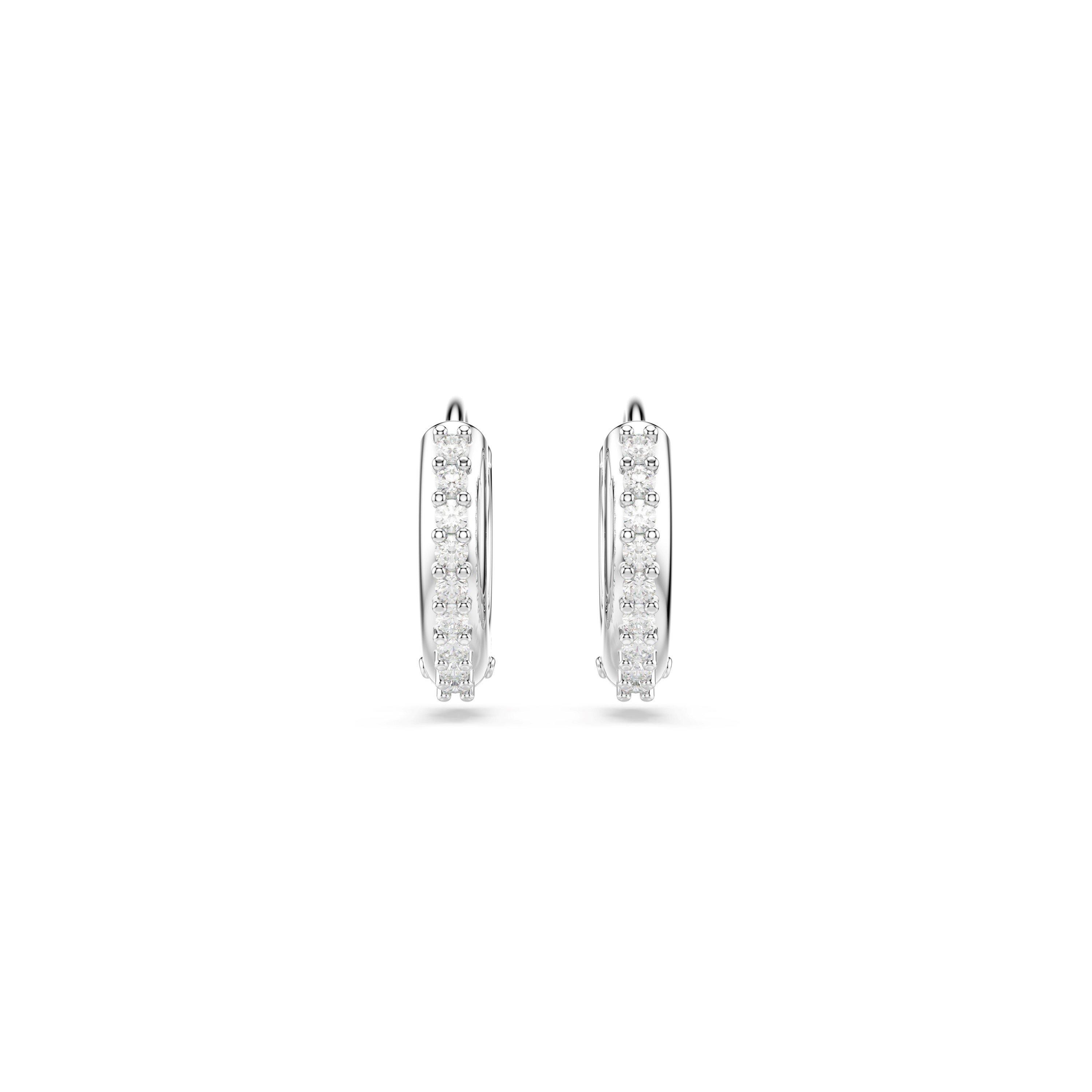 Silver/Crystal - Swarovski - Matrix hoop earrings, Round cut, White, Rhodium plated - 2