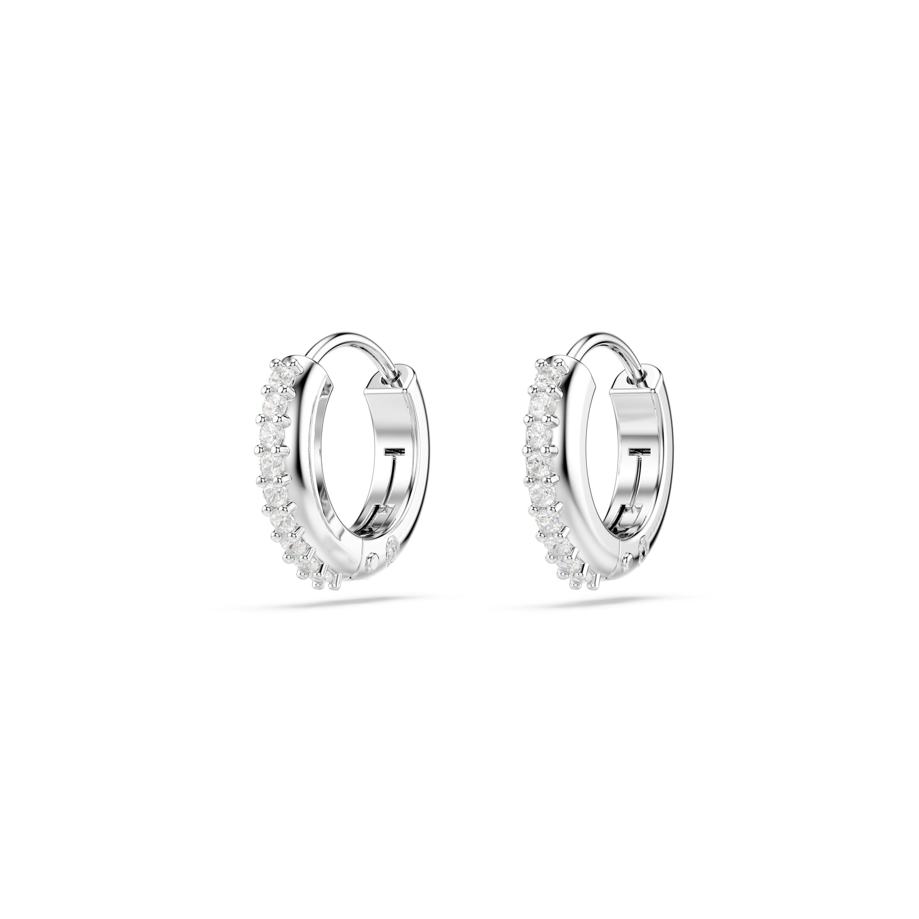 Silver/Crystal - Swarovski - Matrix hoop earrings, Round cut, White, Rhodium plated - 3