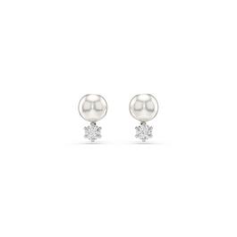 Swarovski Matrix stud earrings, Crystal pearl, Round cut, White, Rhodium plated