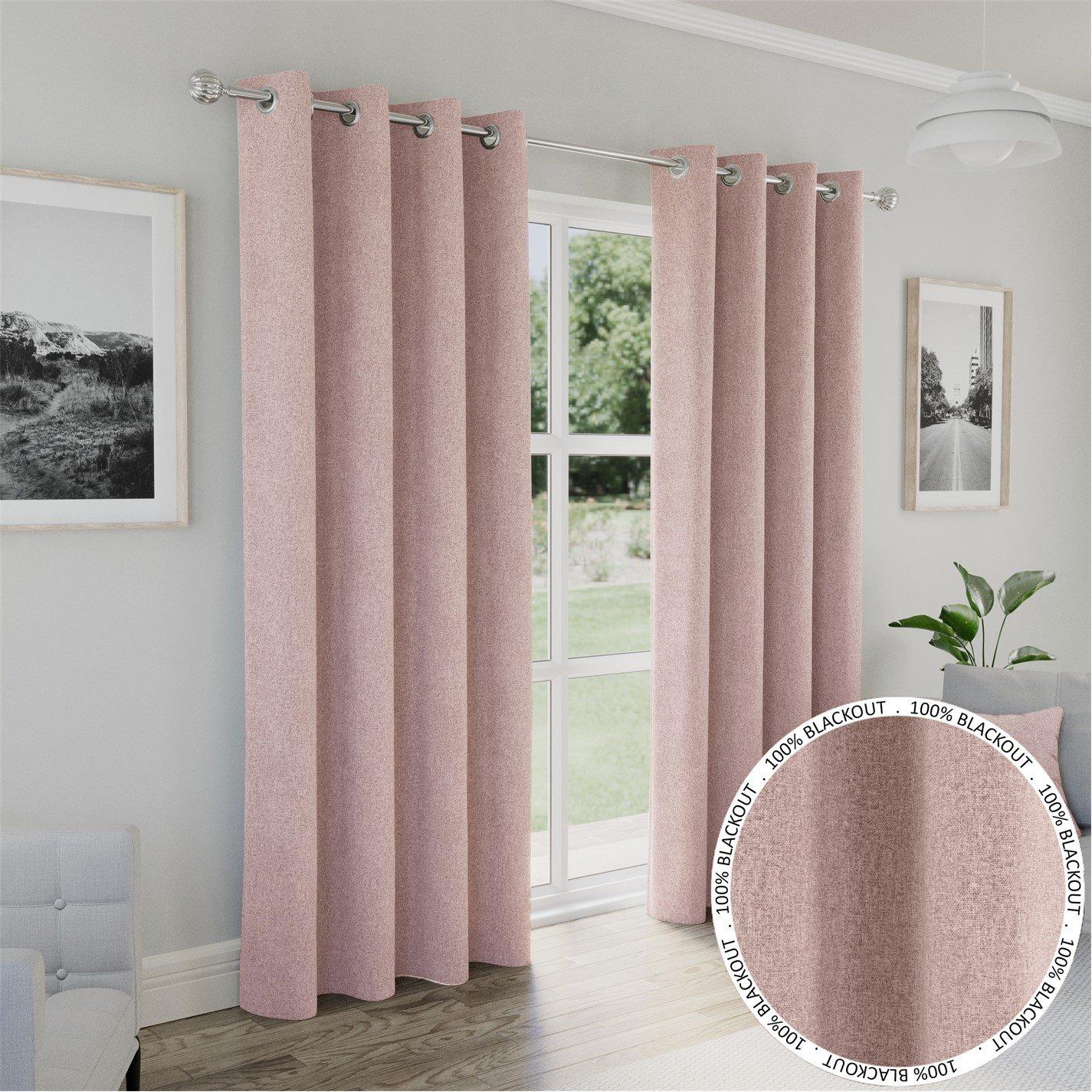 Enhanced Living  Austin 100% Blackout Linen Look Eyelet Curtains - Blush - 168x183cm
