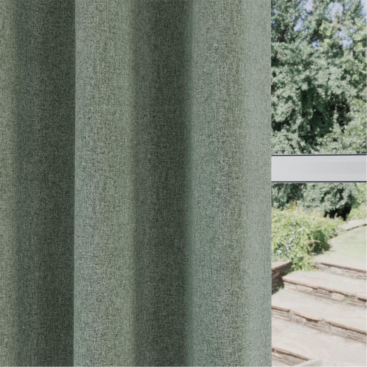 Green - Enhanced Living - Austin 100% Blackout Linen Look Eyelet Curtains - 4