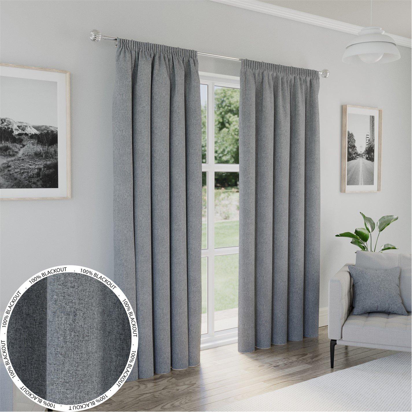 Grey - Enhanced Living - Dallas 100% Blackout Textured Readymade Curtains - 1