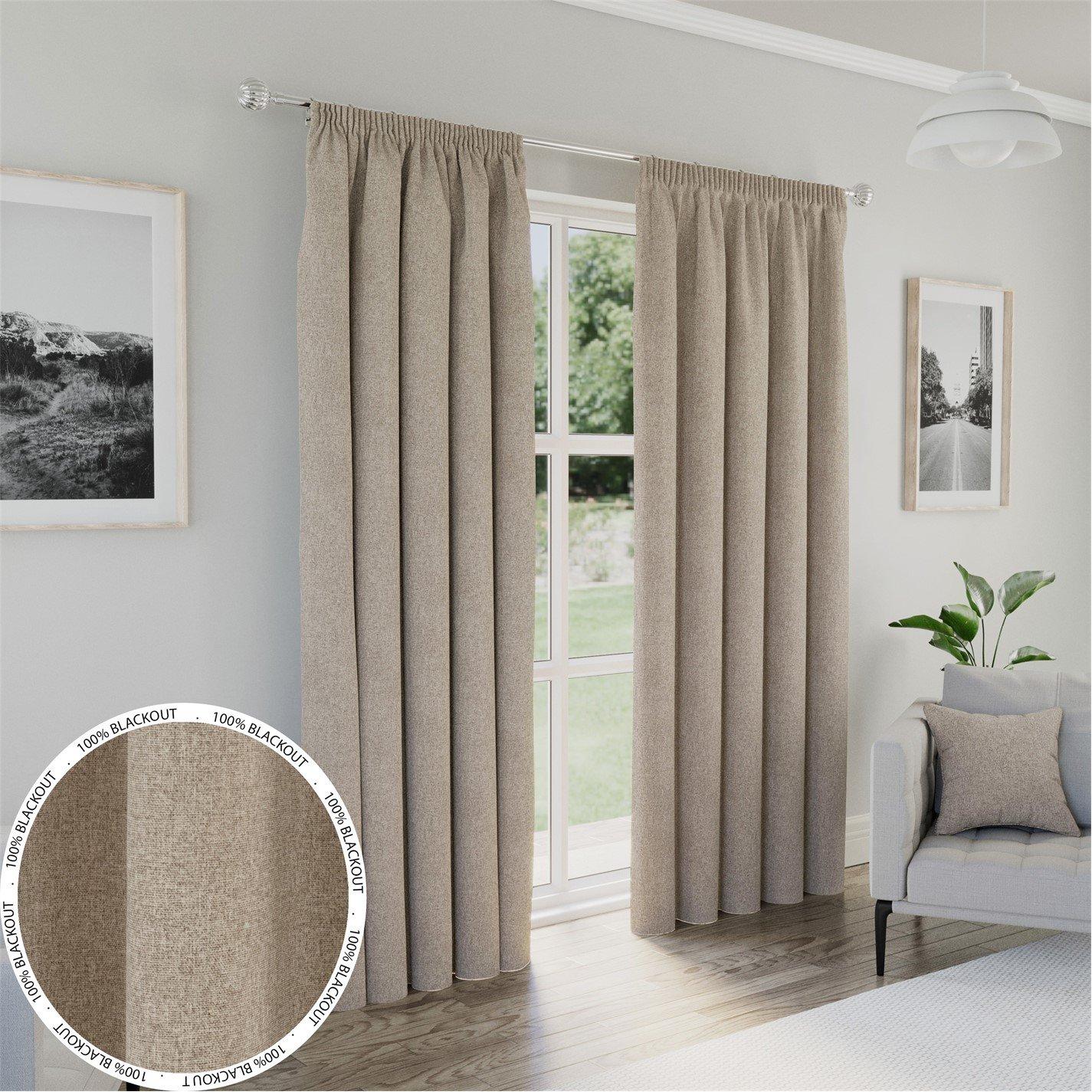 Enhanced Living  Dallas 100% Blackout Textured Readymade Curtains - Natural - 117x137cm