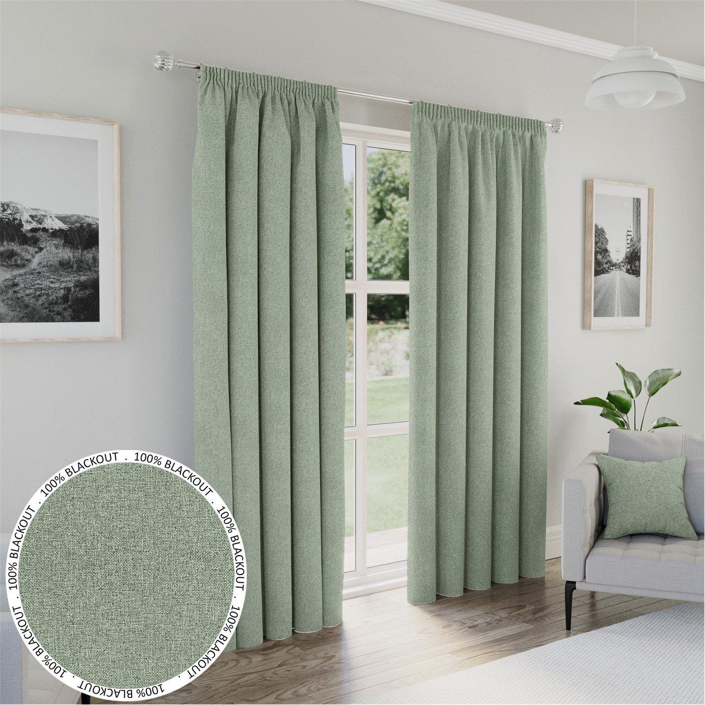 Enhanced Living  Dallas 100% Blackout Textured Readymade Curtains - Green - 117x183cm