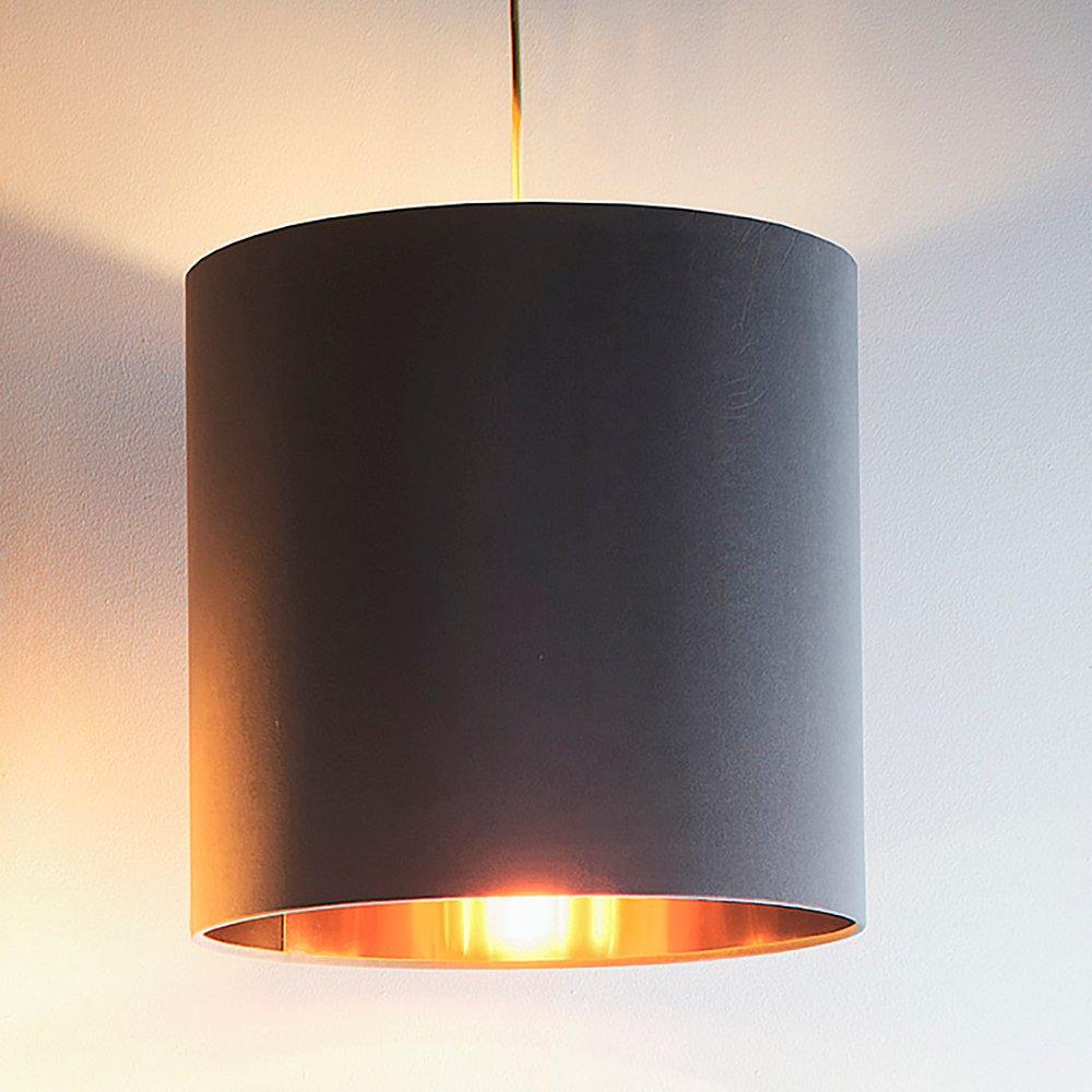 Grey - K Living - Grey Velvet Drum Lampshade for Lamps and Ceiling - 4