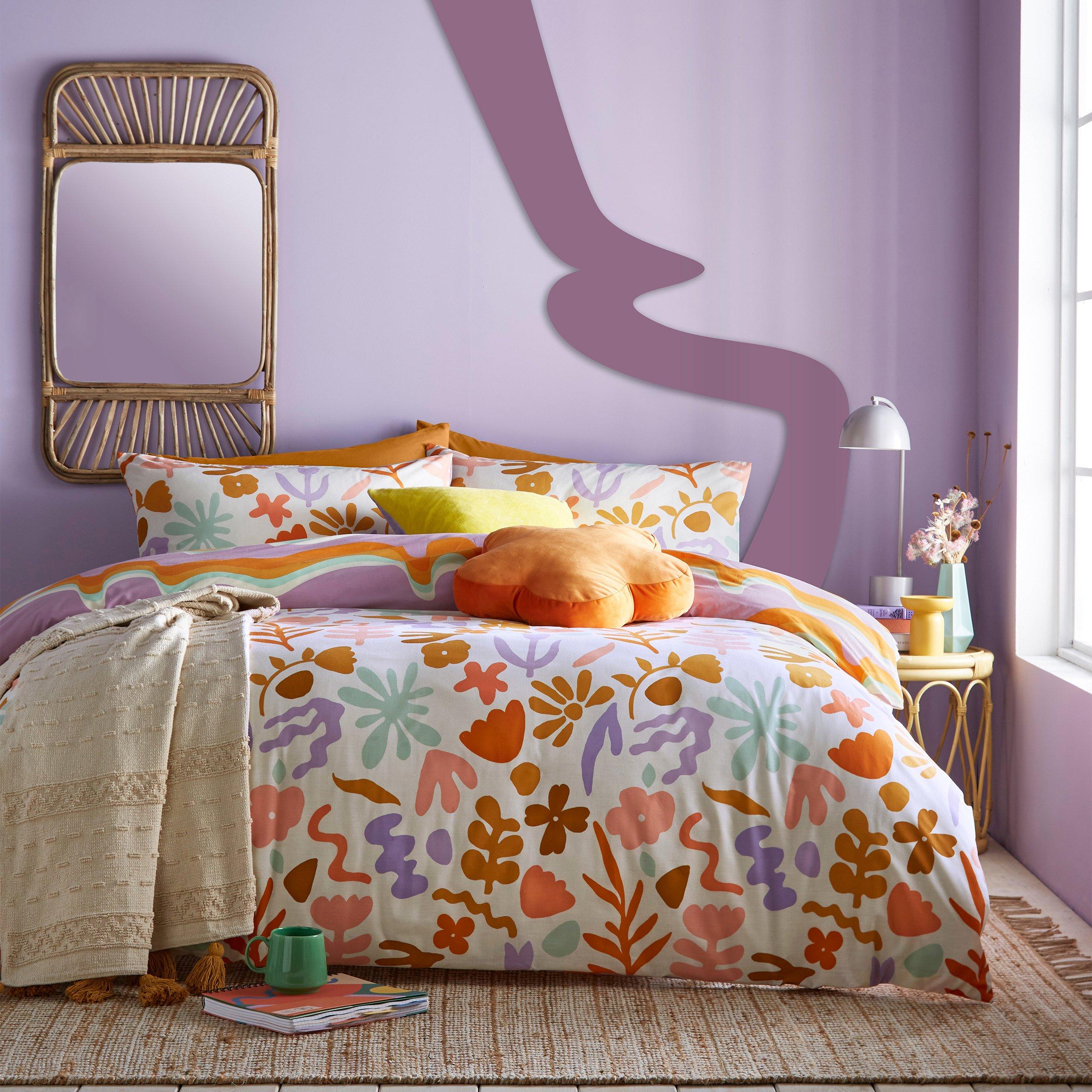Furn.  Amelie Trending Floral Duvet Set - Orange/Lilac - Super King