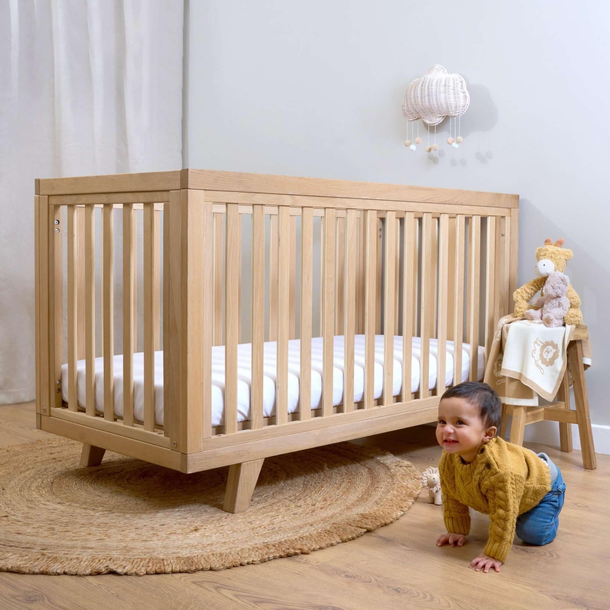 Natural - Clair De Lune - Clair de Lune Oak Cot Bed and Extension Kit Bundle - 3