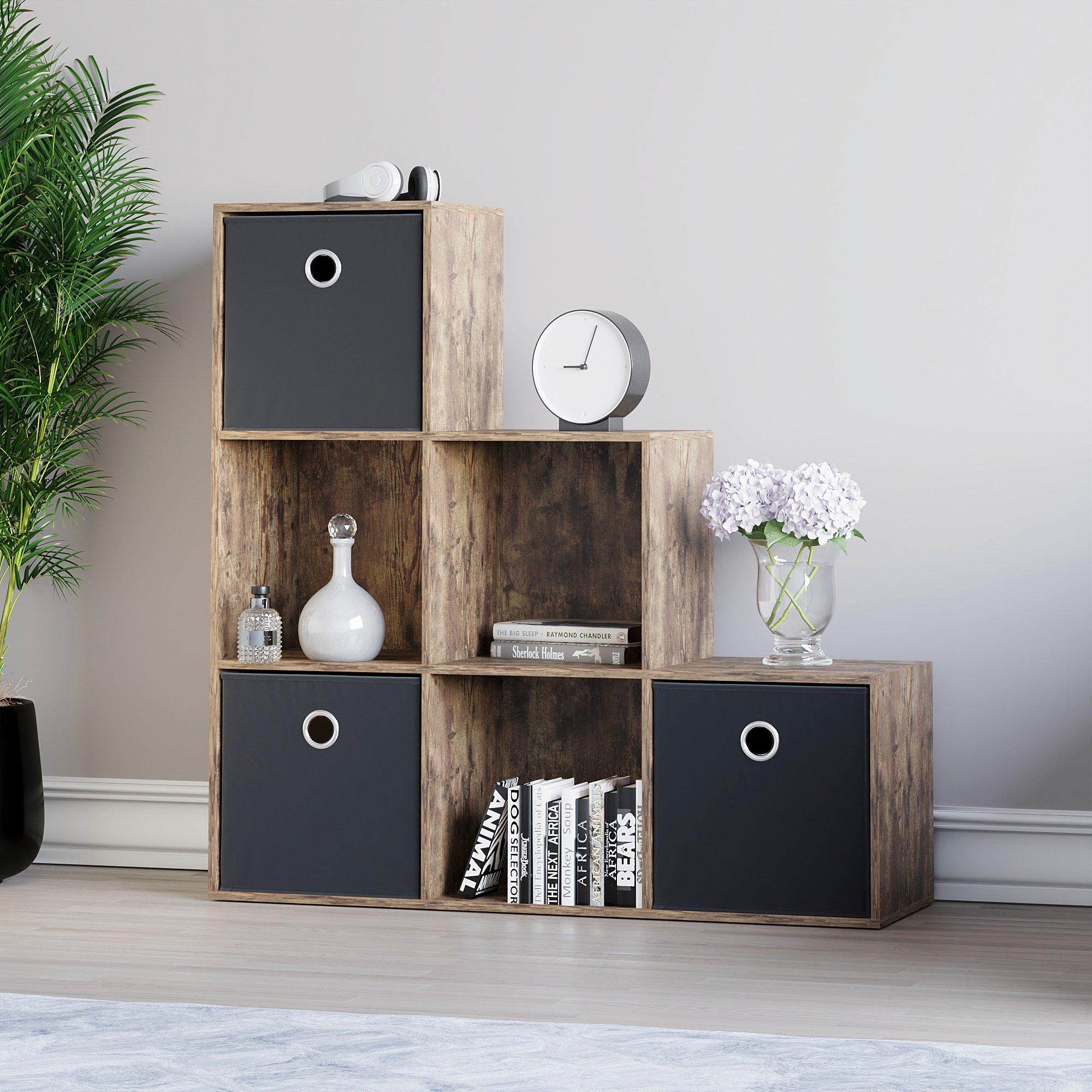 Black - Lassic - 6 Cube Storage Unit DB + Set of 3 Storage Cubes - 4