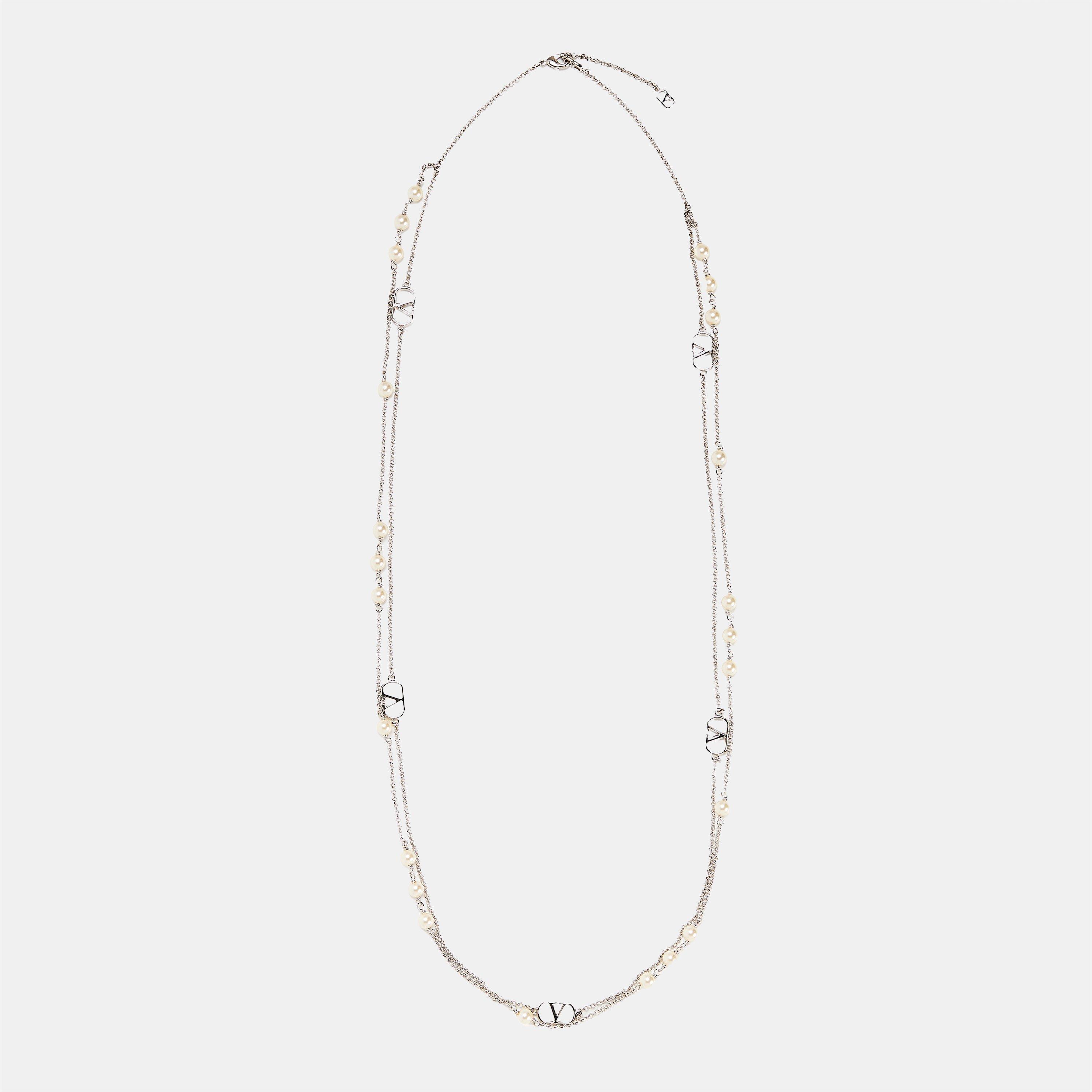 Palladium/Cream - Valentino Garavani - Women's Signature Metal Chain Necklace - 1