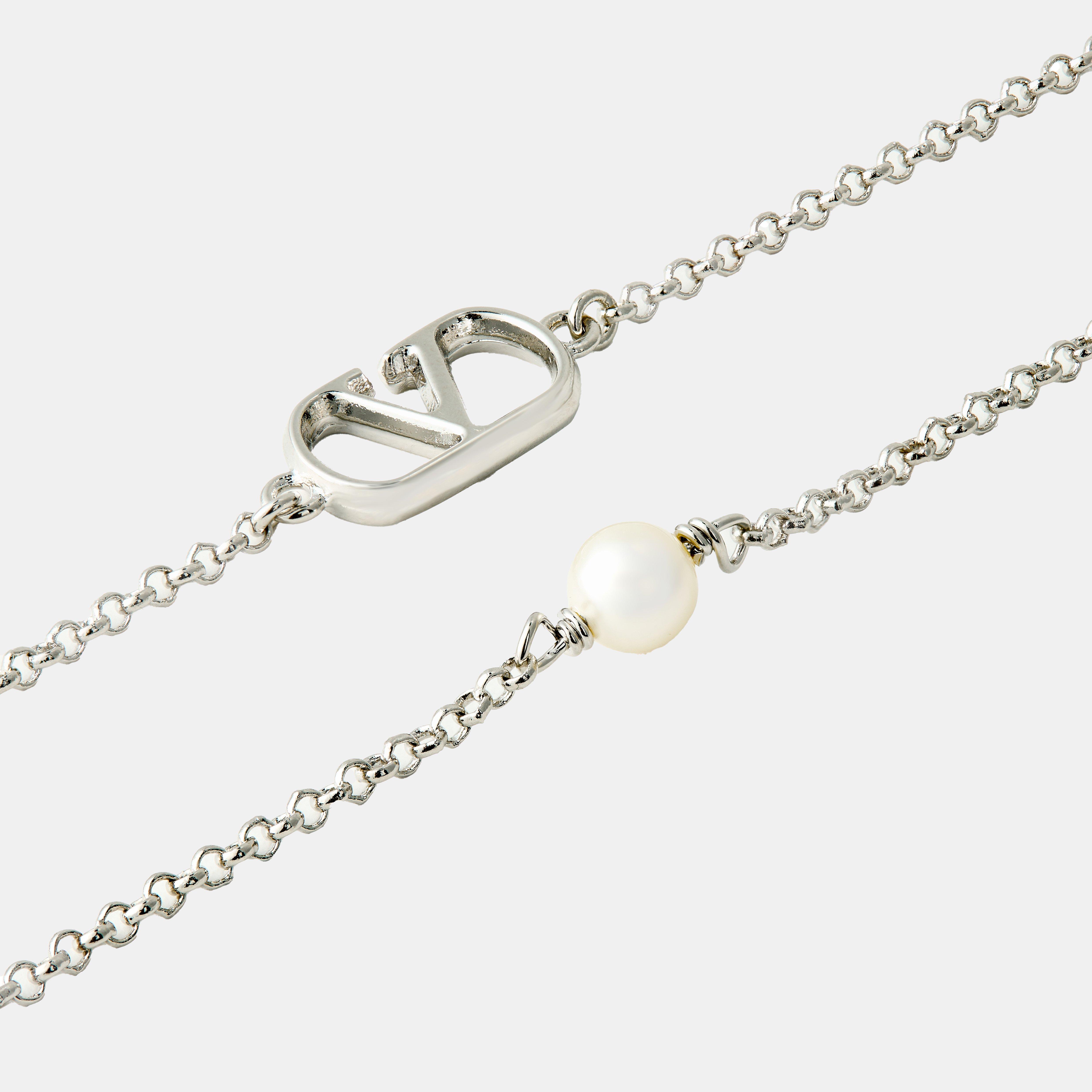 Palladium/Cream - Valentino Garavani - Women's Signature Metal Chain Necklace - 2