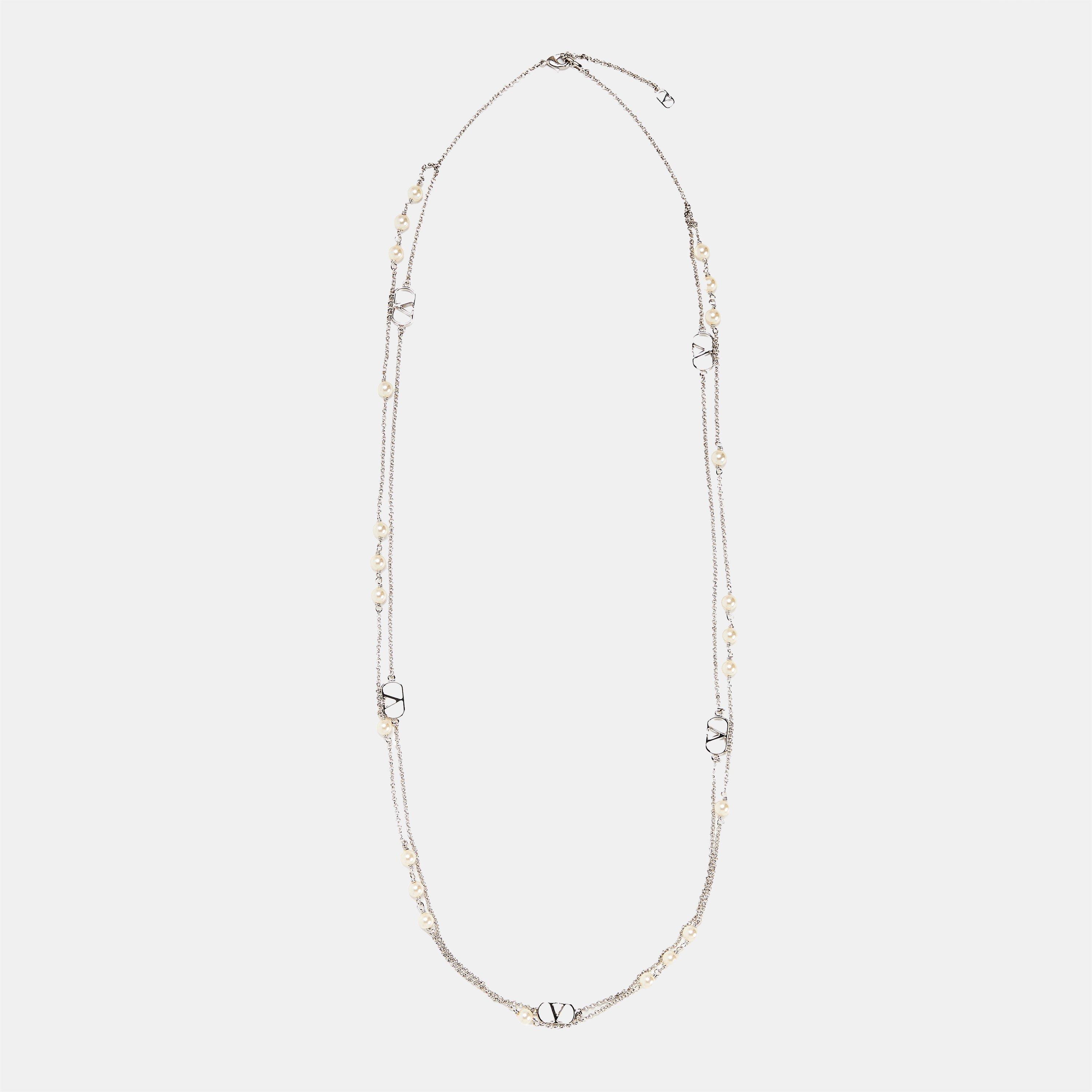 Palladium/Cream - Valentino Garavani - Women's Signature Metal Chain Necklace - 3