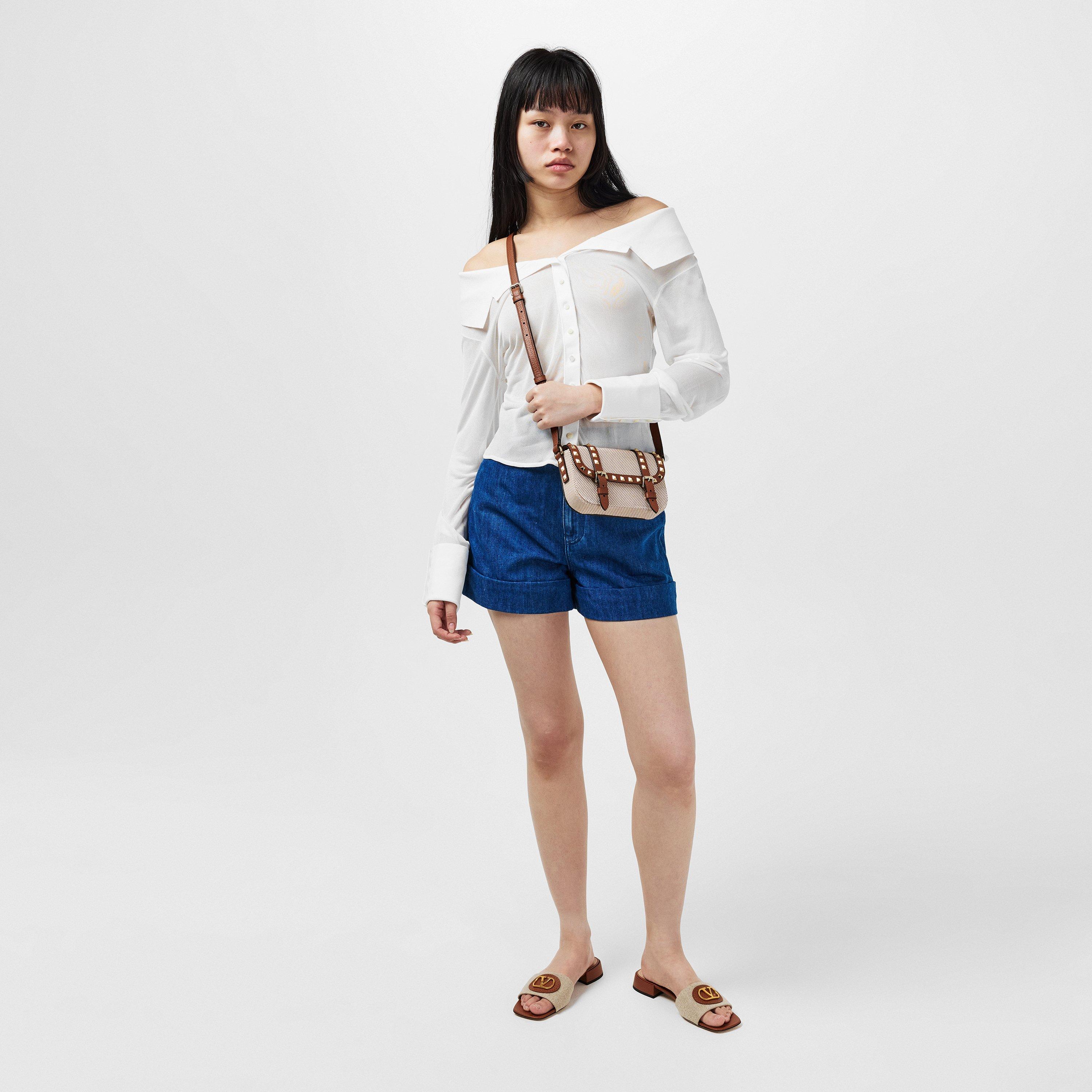 Natural/Seleria - Valentino Garavani - Rockstud Small Canvas Shoulder Bag - 6