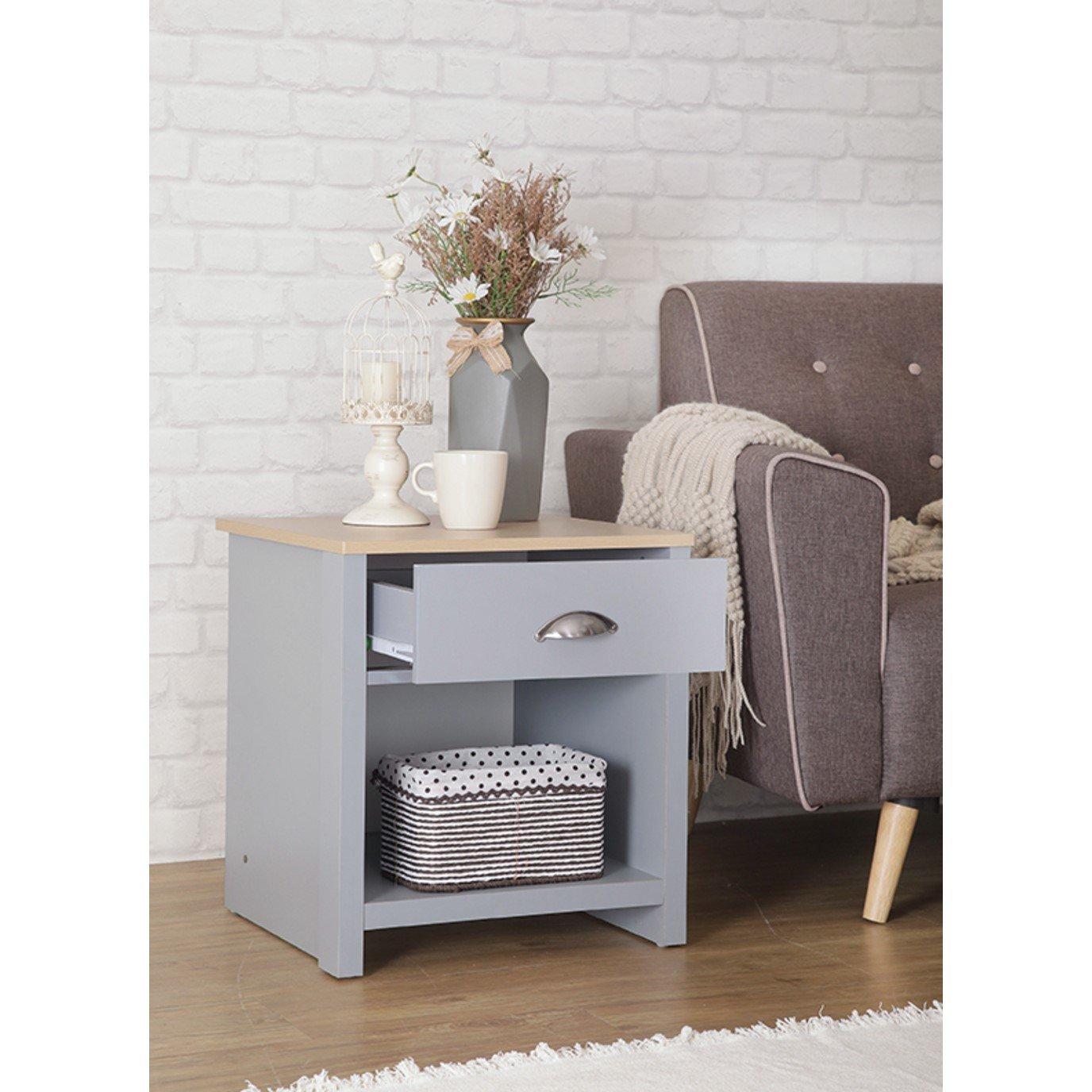 Grey - Comfy Living - Oak Topped Wooden Lamp Table - 2