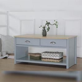 Comfy Living Oak Topped Wooden Coffee Table With Drawers