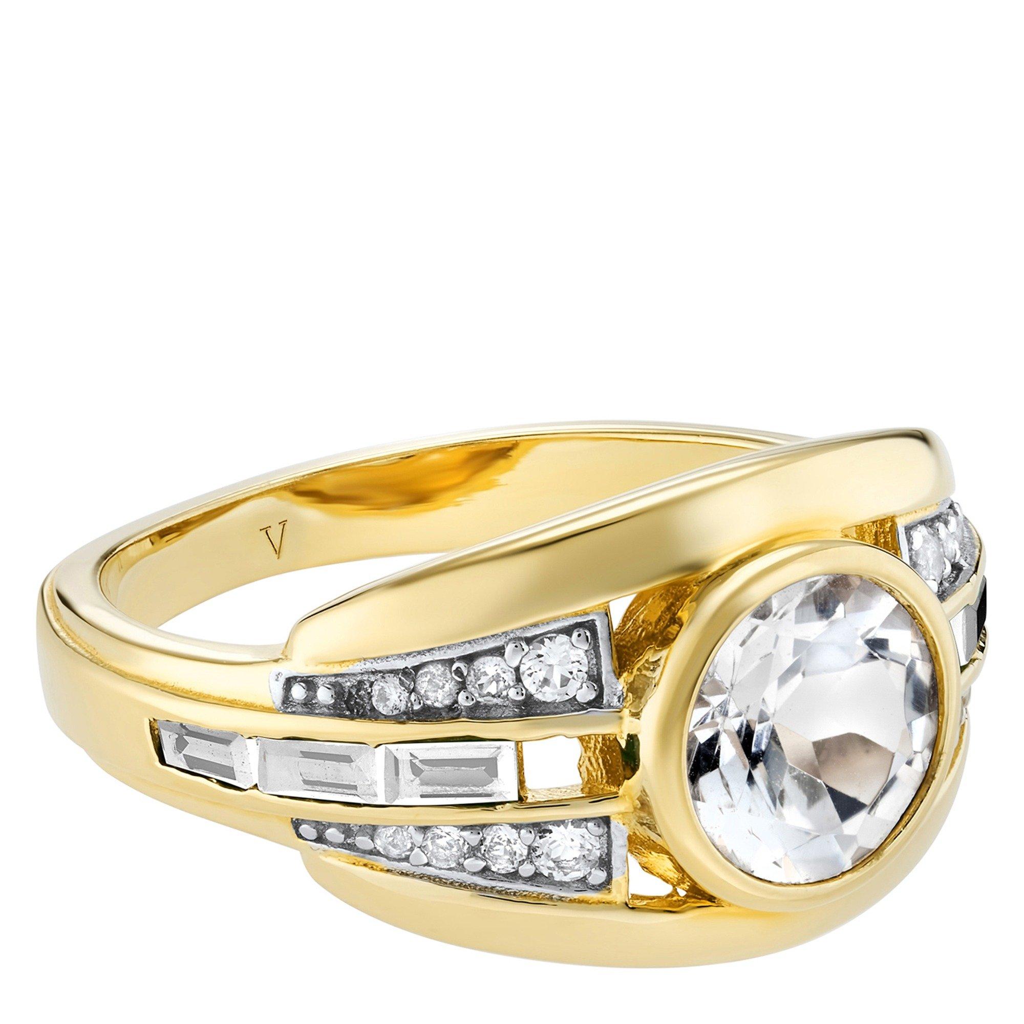 GOLD - V Jewellery - Women's Olive Gold Vermeil White Topaz Band Ring - 2