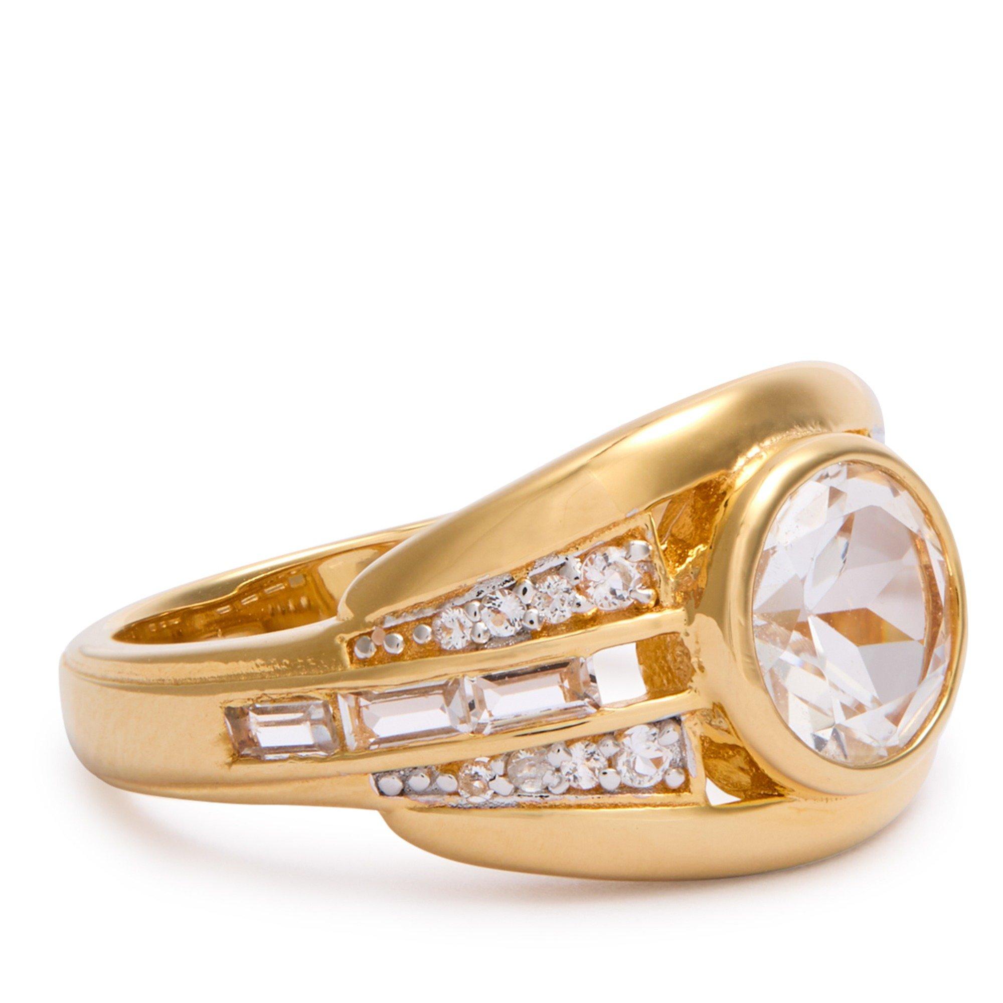 GOLD - V Jewellery - Women's Olive Gold Vermeil White Topaz Band Ring - 3