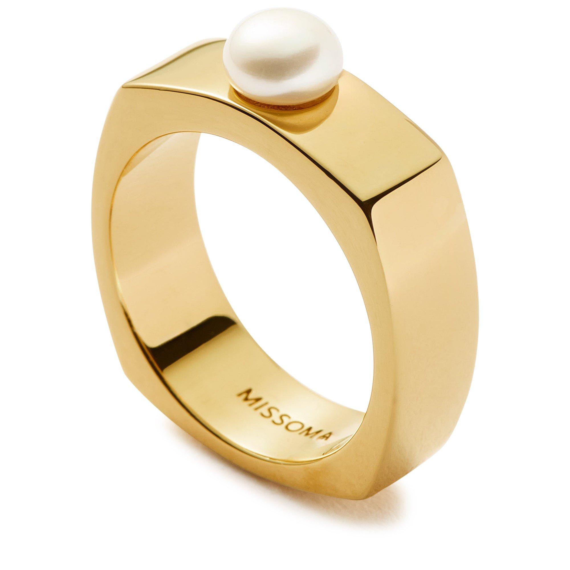 GOLD - Missoma - BUTTON PEARL SQUARE CHUNKY RIN