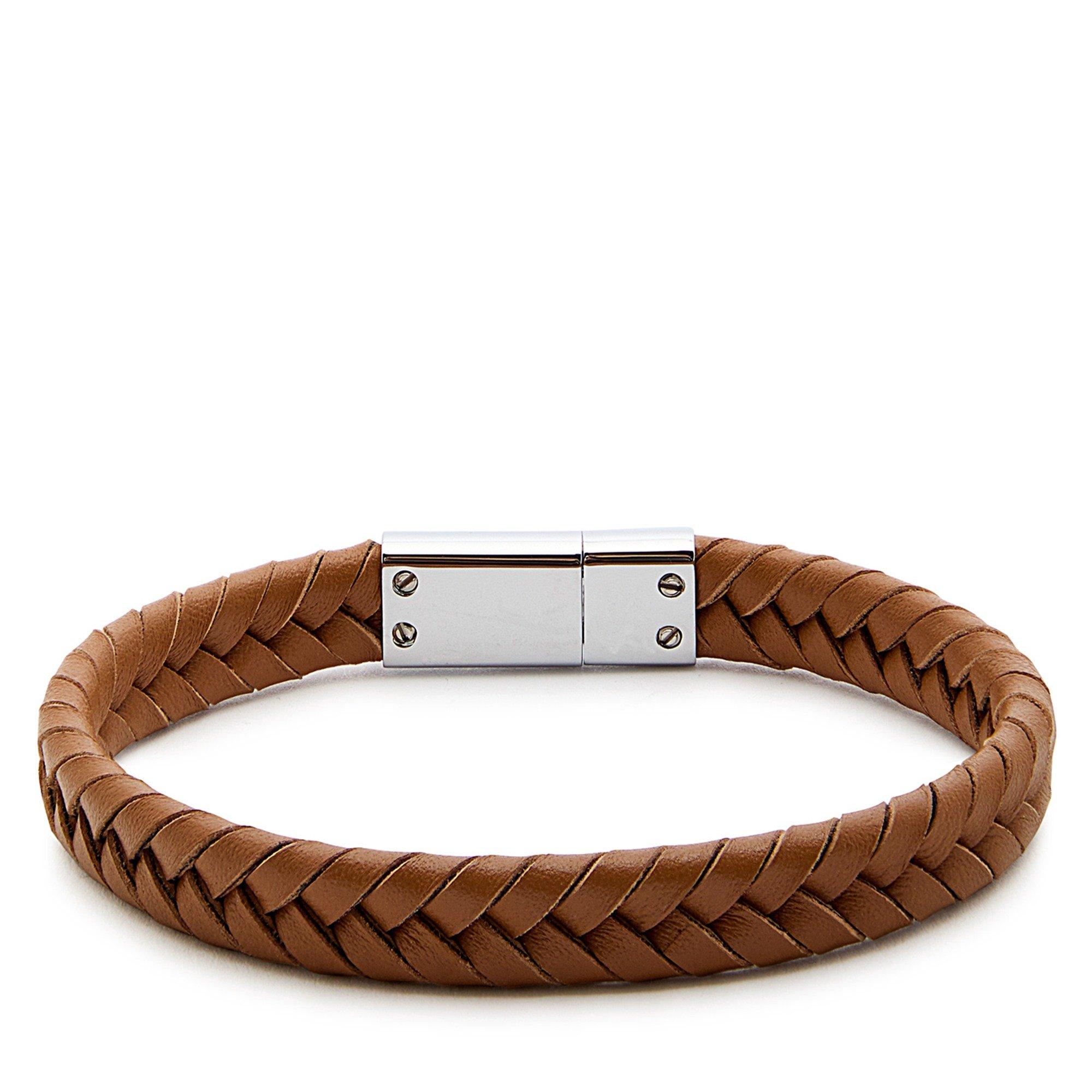 BROWN - Paul Smith - Men's Two Tone Braided Leather Bracelet - 2