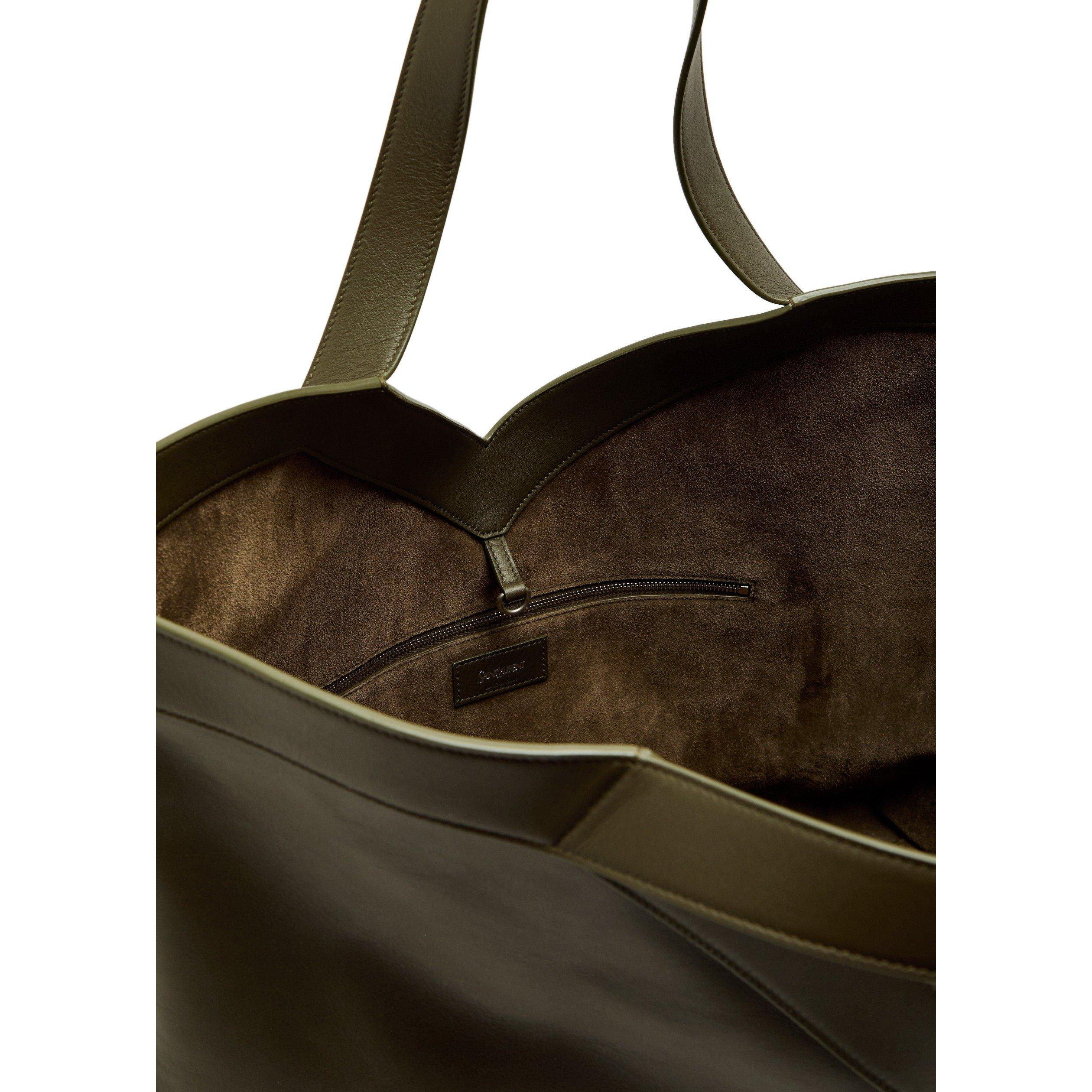 DARK BROWN - Saint Laurent - Men's Y Giant Leather Tote Bag - 4
