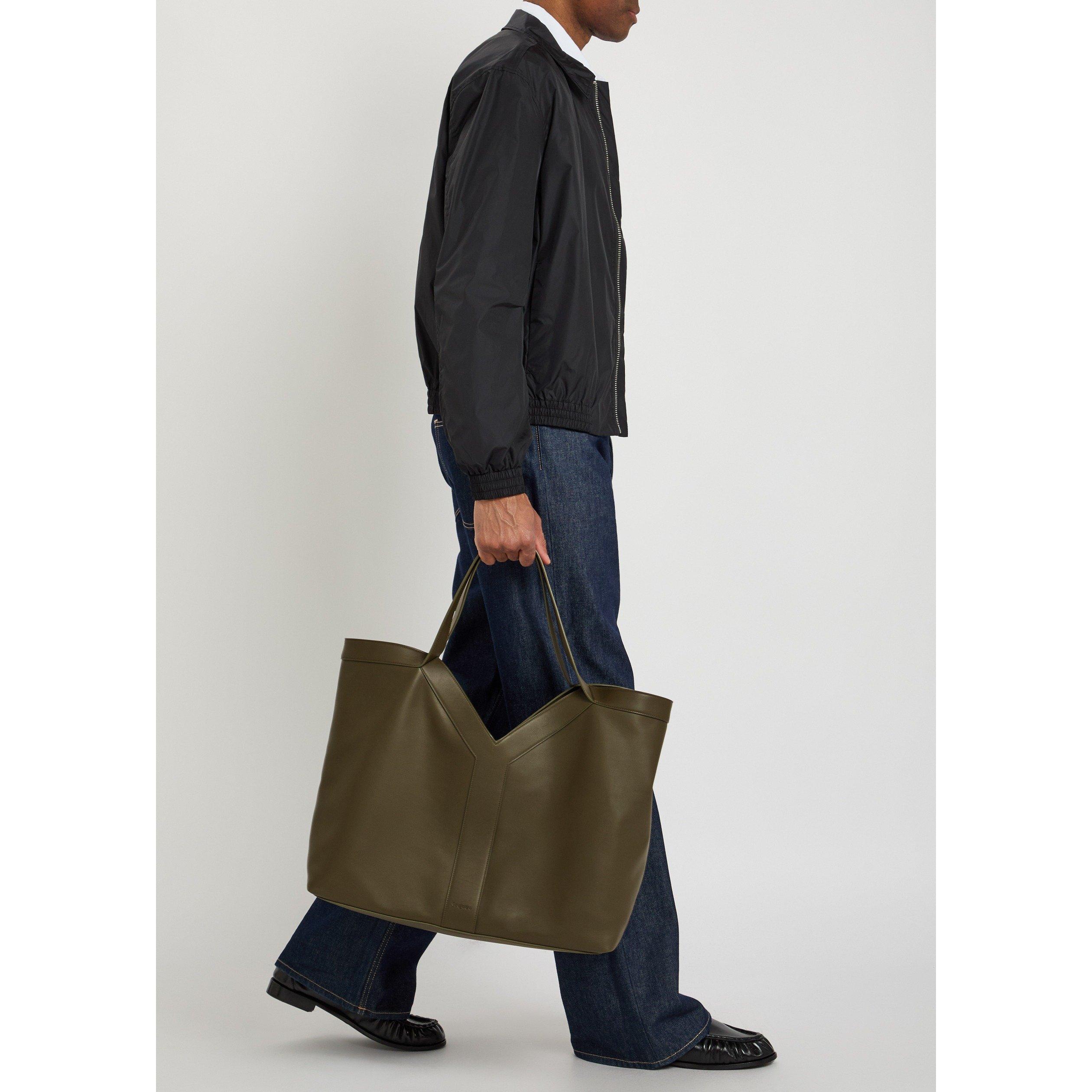 DARK BROWN - Saint Laurent - Men's Y Giant Leather Tote Bag - 5