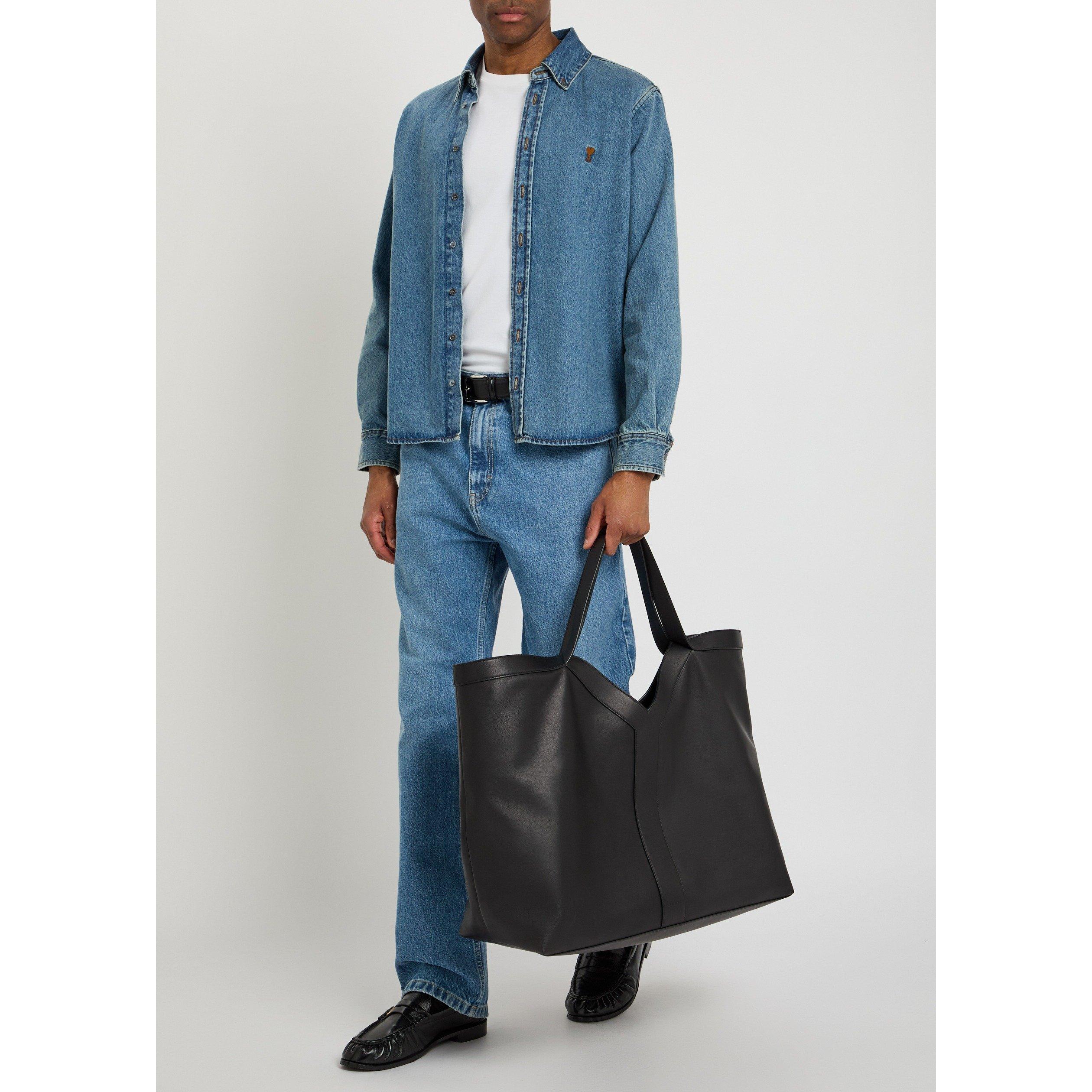 BLACK - Saint Laurent - Men's Y Maxi Leather Tote Bag - 5