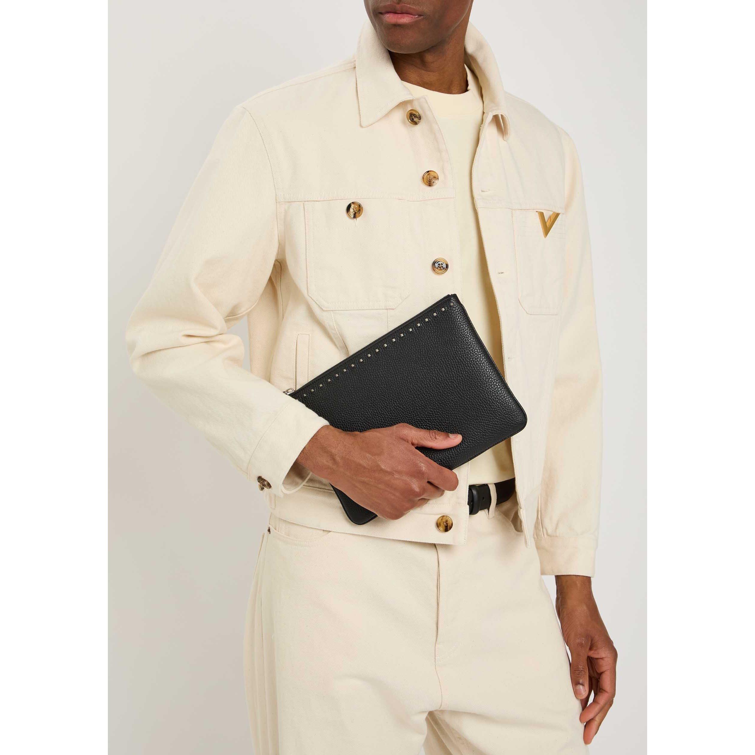 BLACK - Valentino - Men's Rockstud Leather Pouch - 3