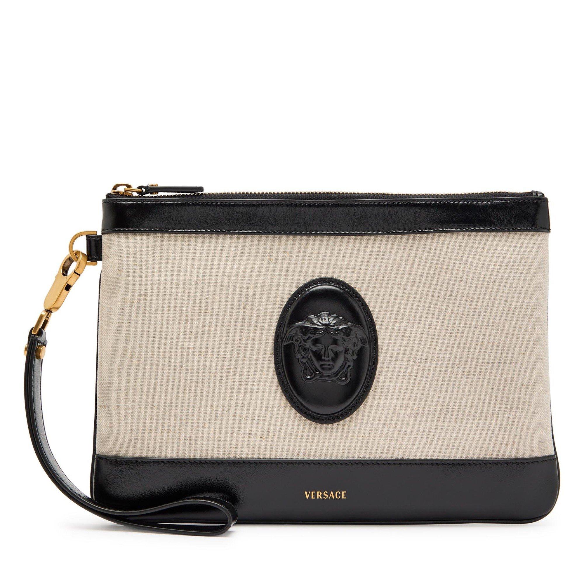 BEIGE AND OTHER - Versace - FABRIC+CALF LEATHER POUCH