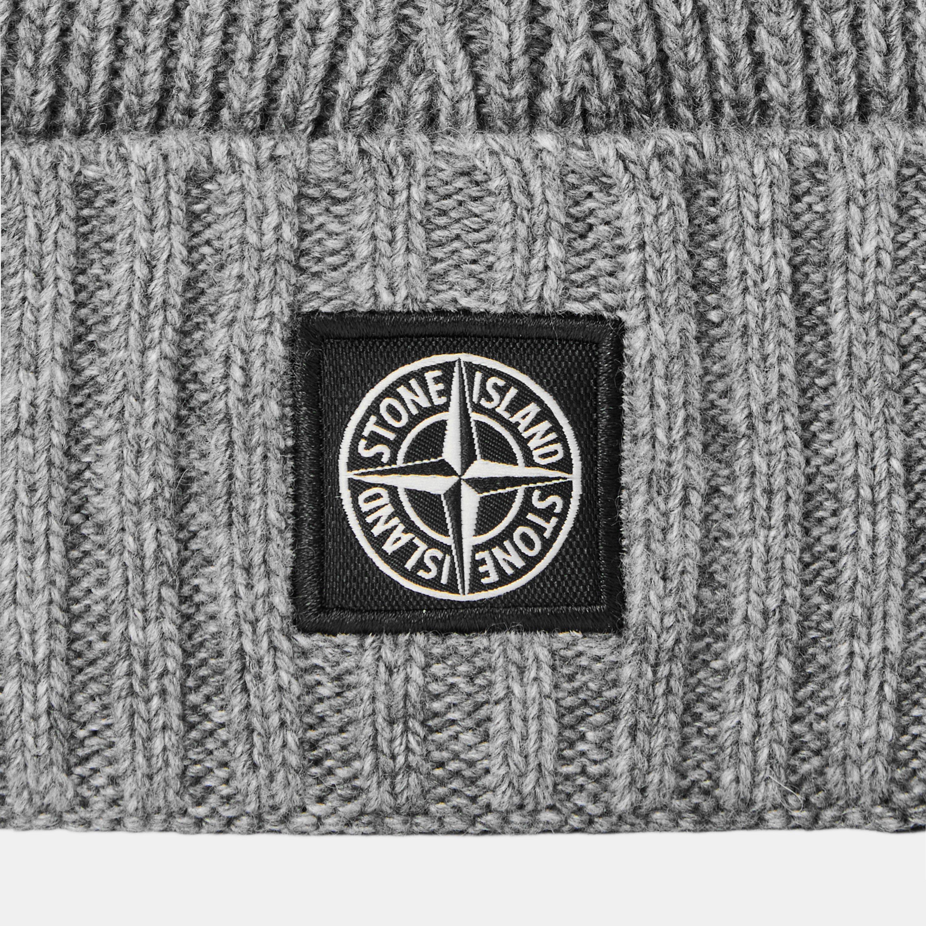 Dark Grey V0M67 - Stone Island - Kids' Wool Logo Beanie - 3