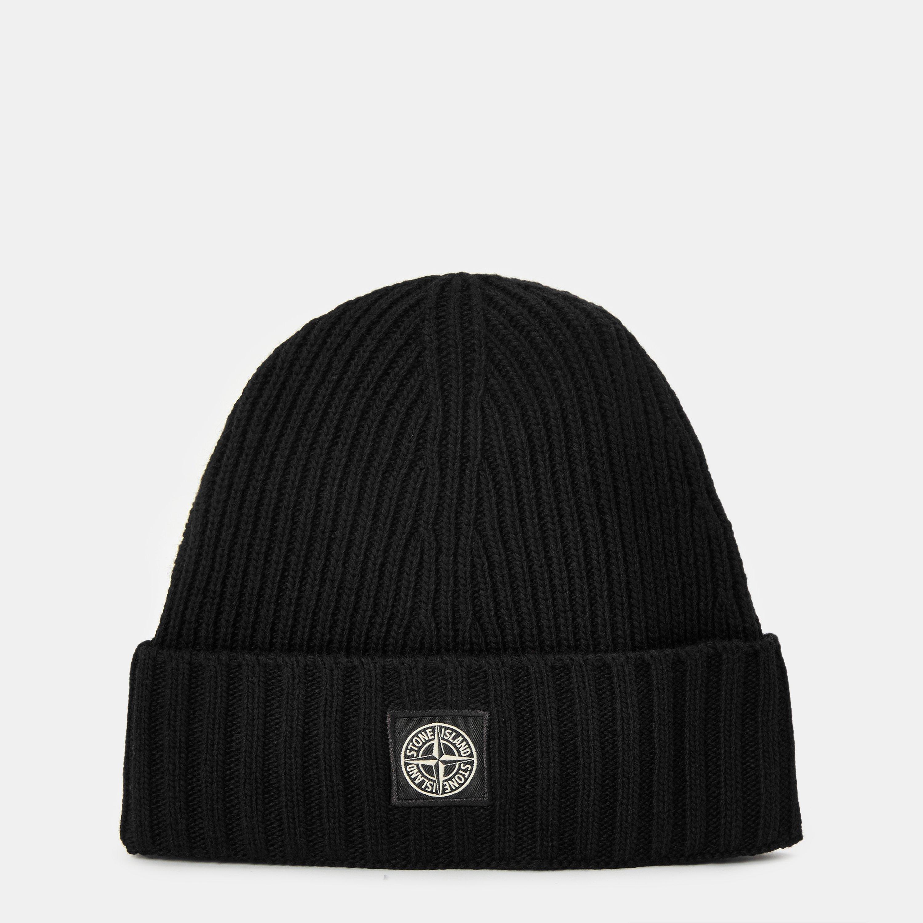 Stone Island Kids' Wool Logo Beanie - Black V0029 - Size 03