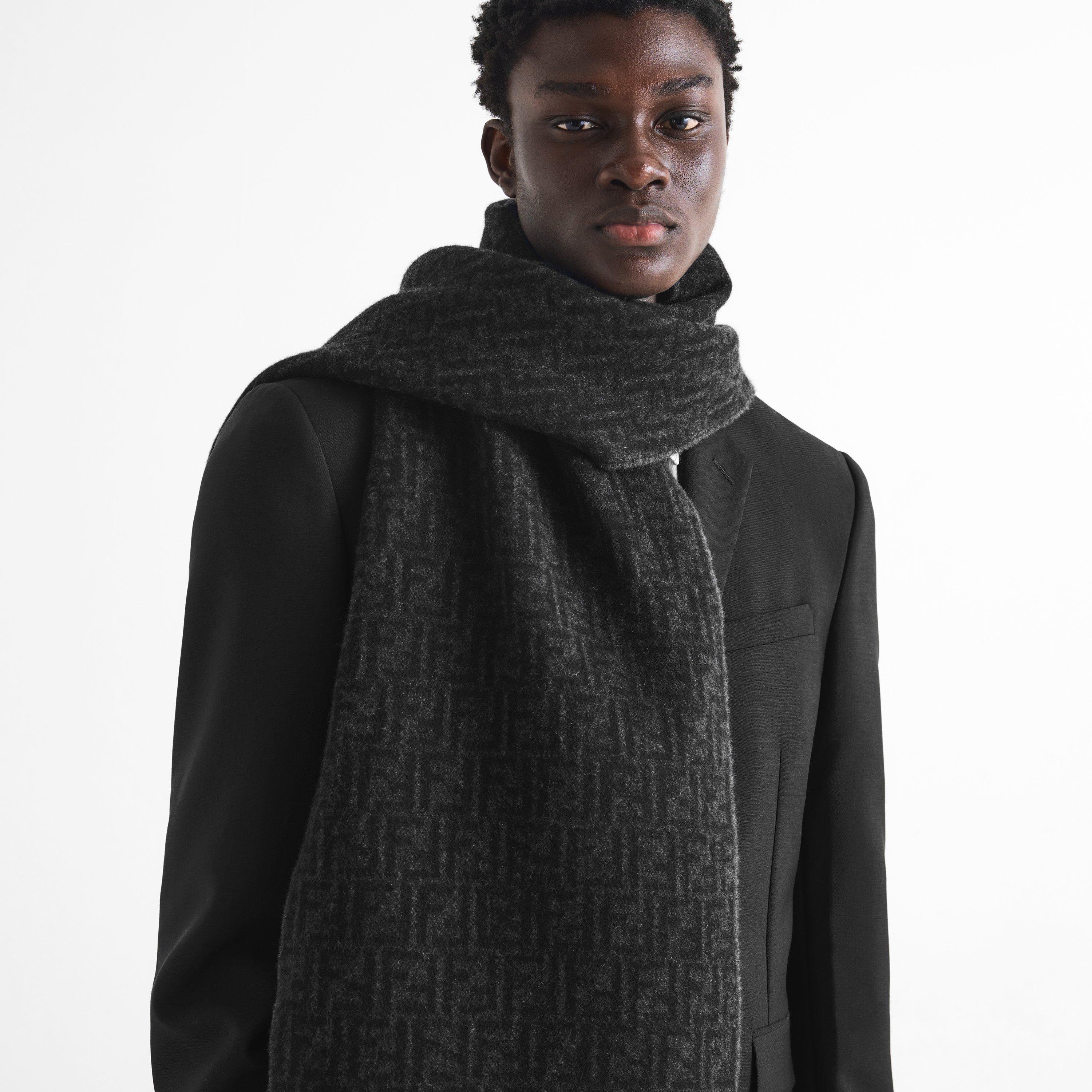 Grey - Fendi - Men's FF Wool Jacquard Knitted Scarf - 2