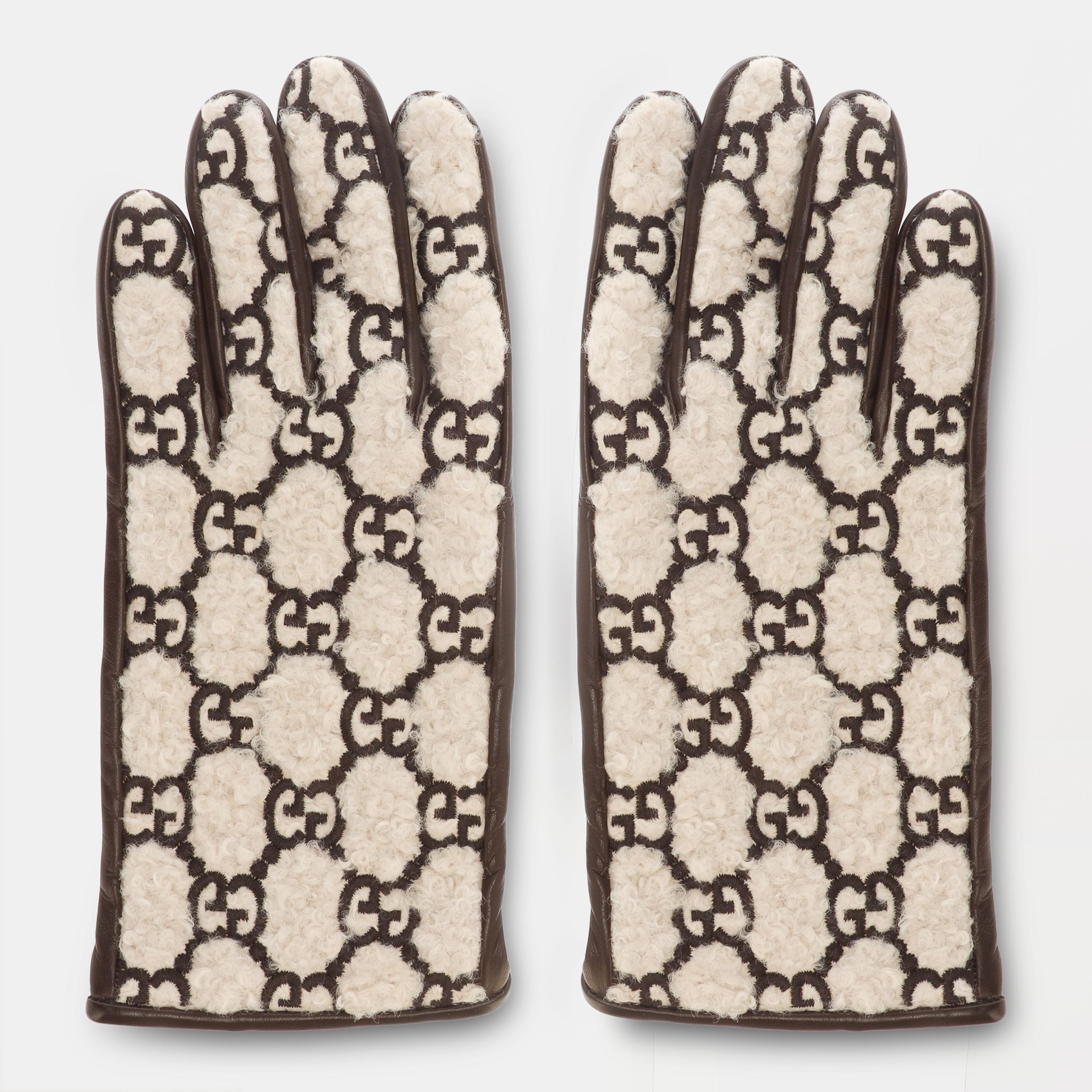 Beige/Dbrown - Gucci - Women's Leather Gloves - 1