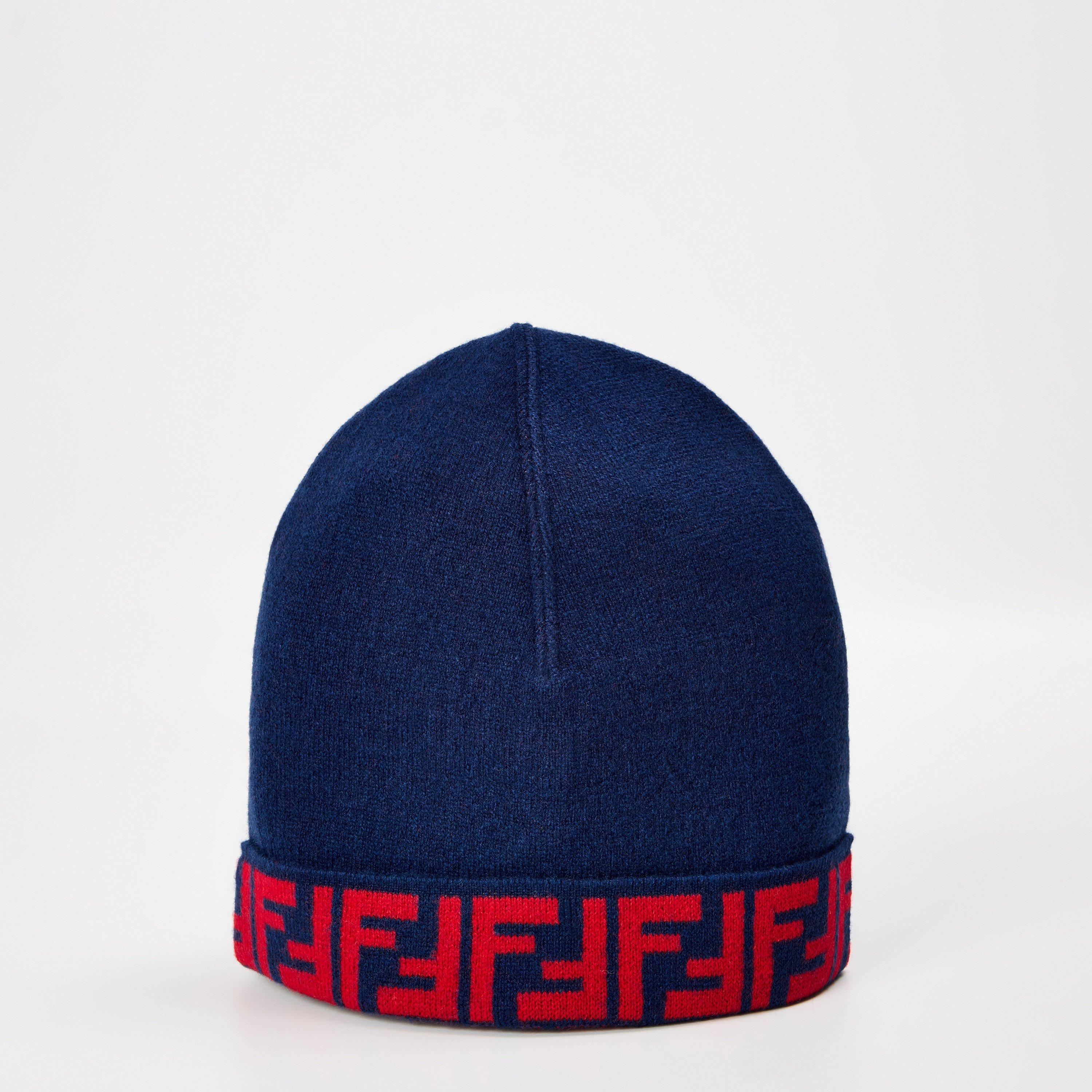 Fendi Kids' Knitted Beanie - Blu/Red F08B9 - III