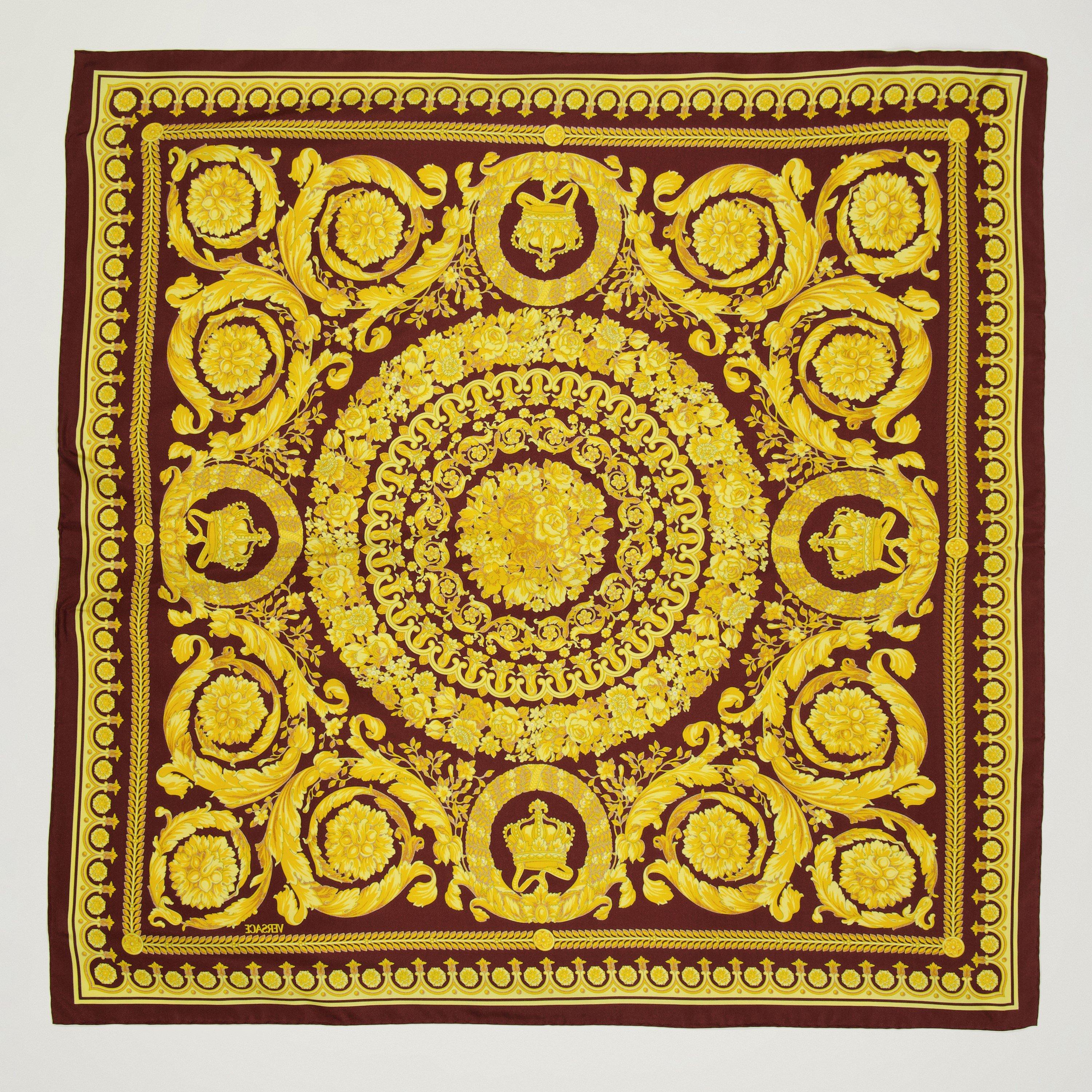 Burgundy/Gold - Versace - Women's Silk Scarf - 1