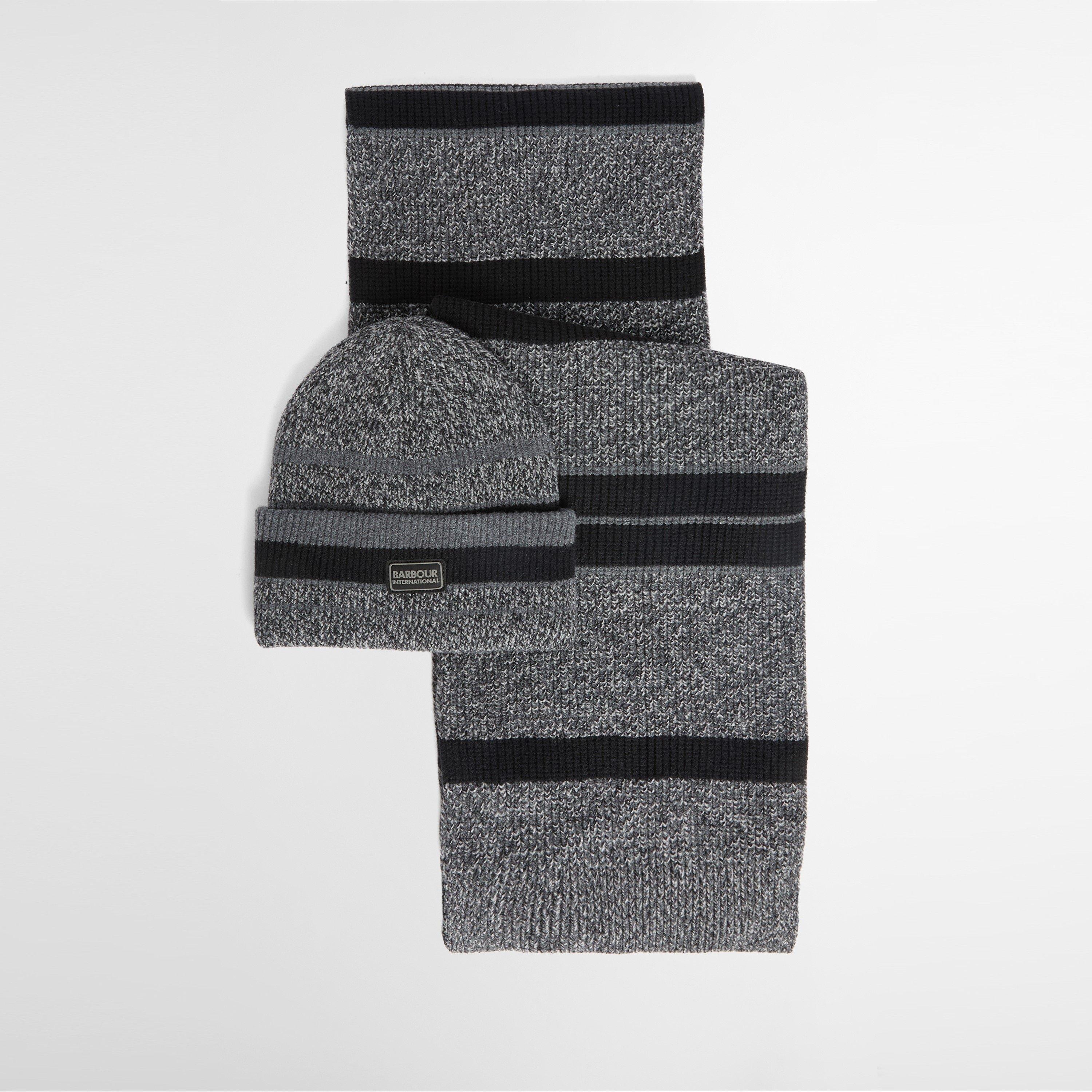Black/Grey - Barbour International - Boston Beanie & Scarf Gift Set - 1
