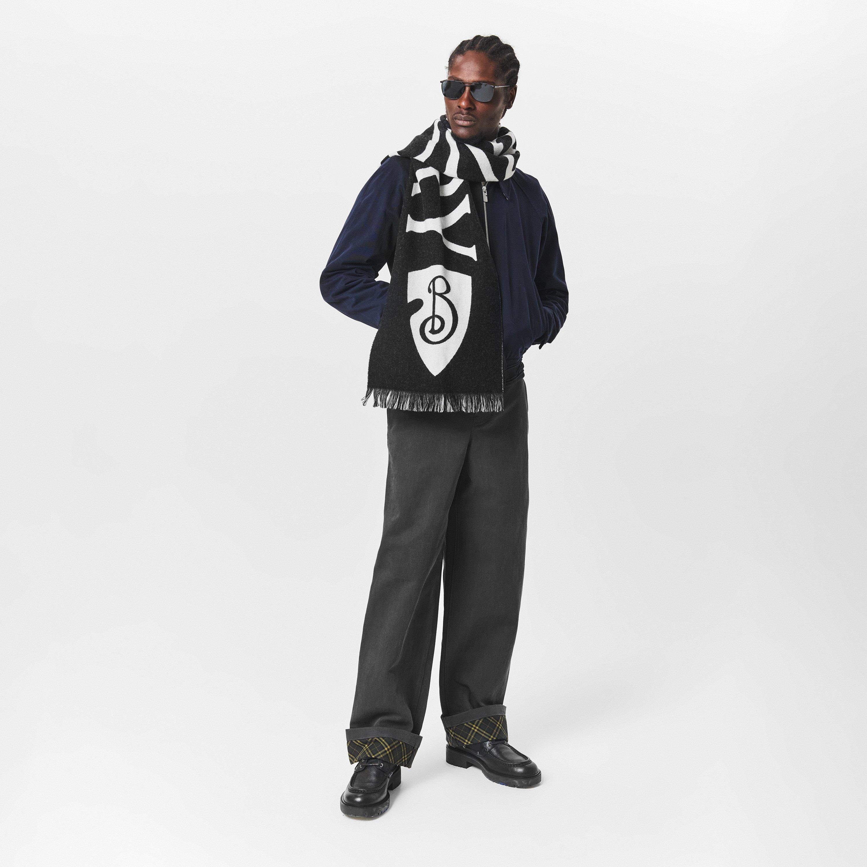 Black - Burberry - Football Logo-Intarsia Scarf - 4