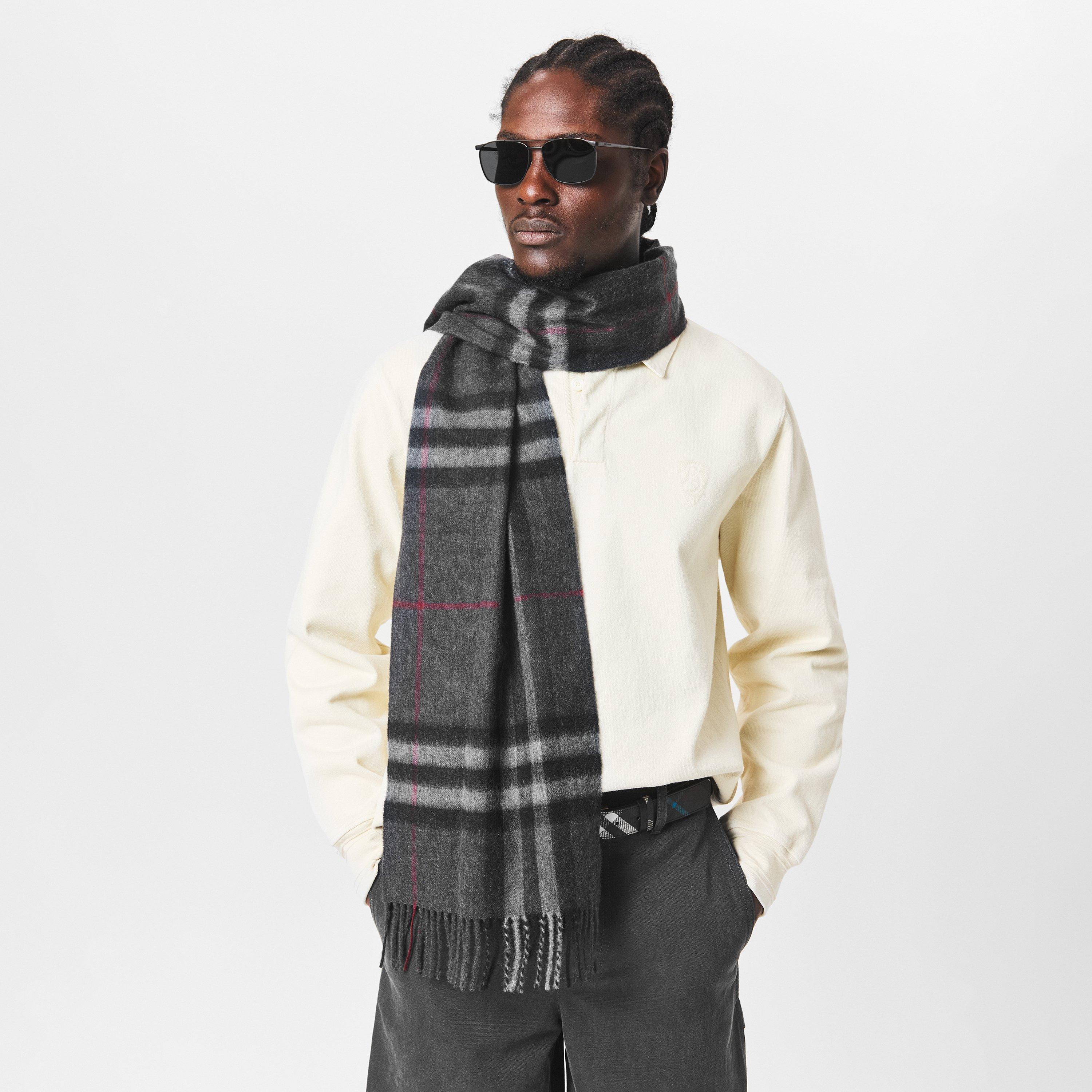 Charcoal - Burberry - Men's Check Pattern Knitted Scarf - 2