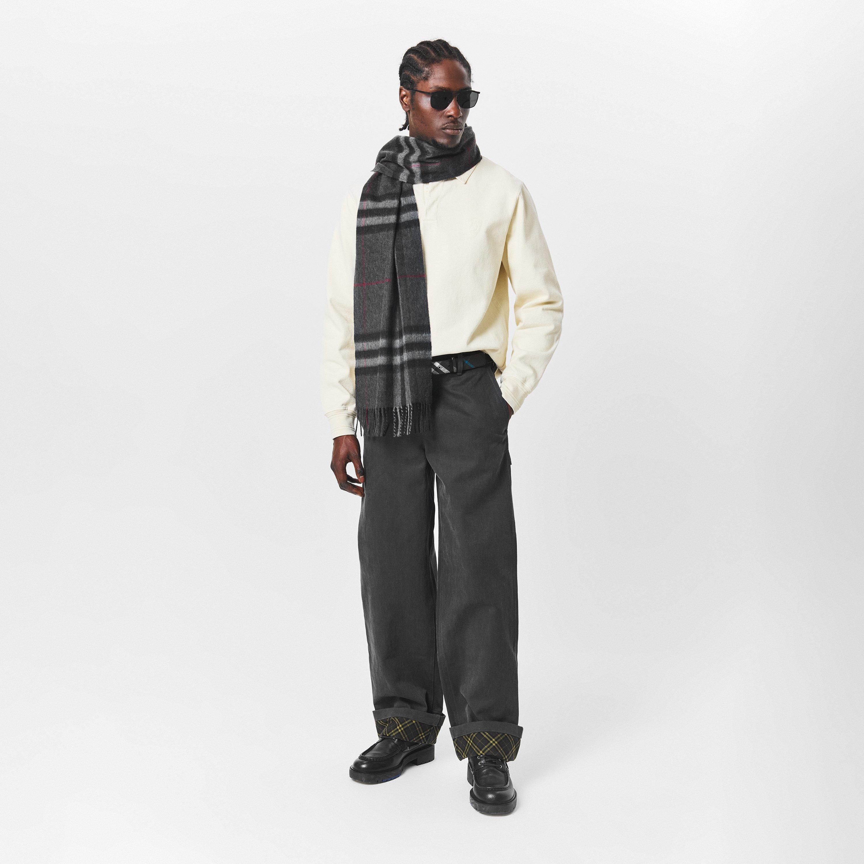 Charcoal - Burberry - Men's Check Pattern Knitted Scarf - 4