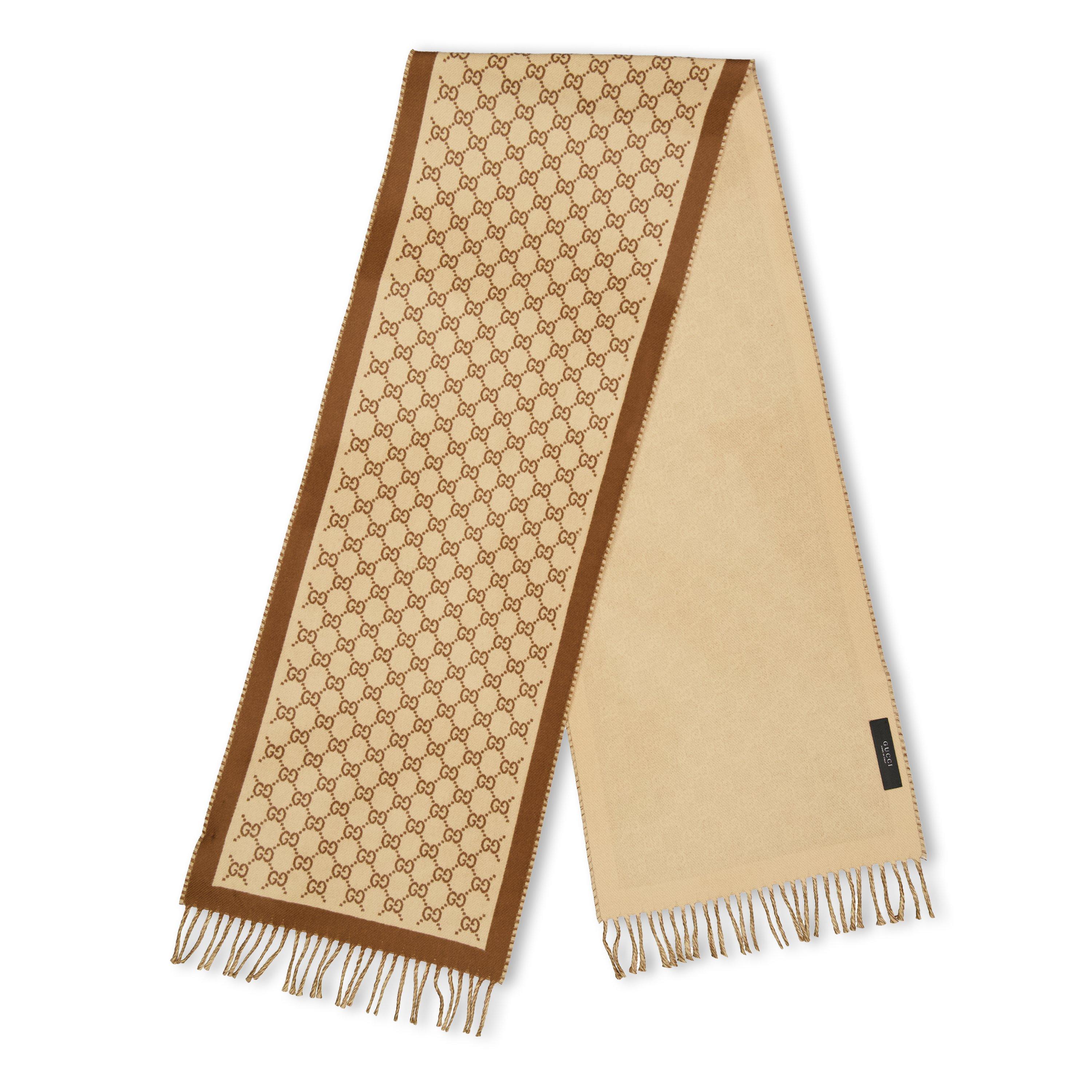 Camel/Lght Brwn - Gucci - Monogram Knitted Wool Scarf - 1
