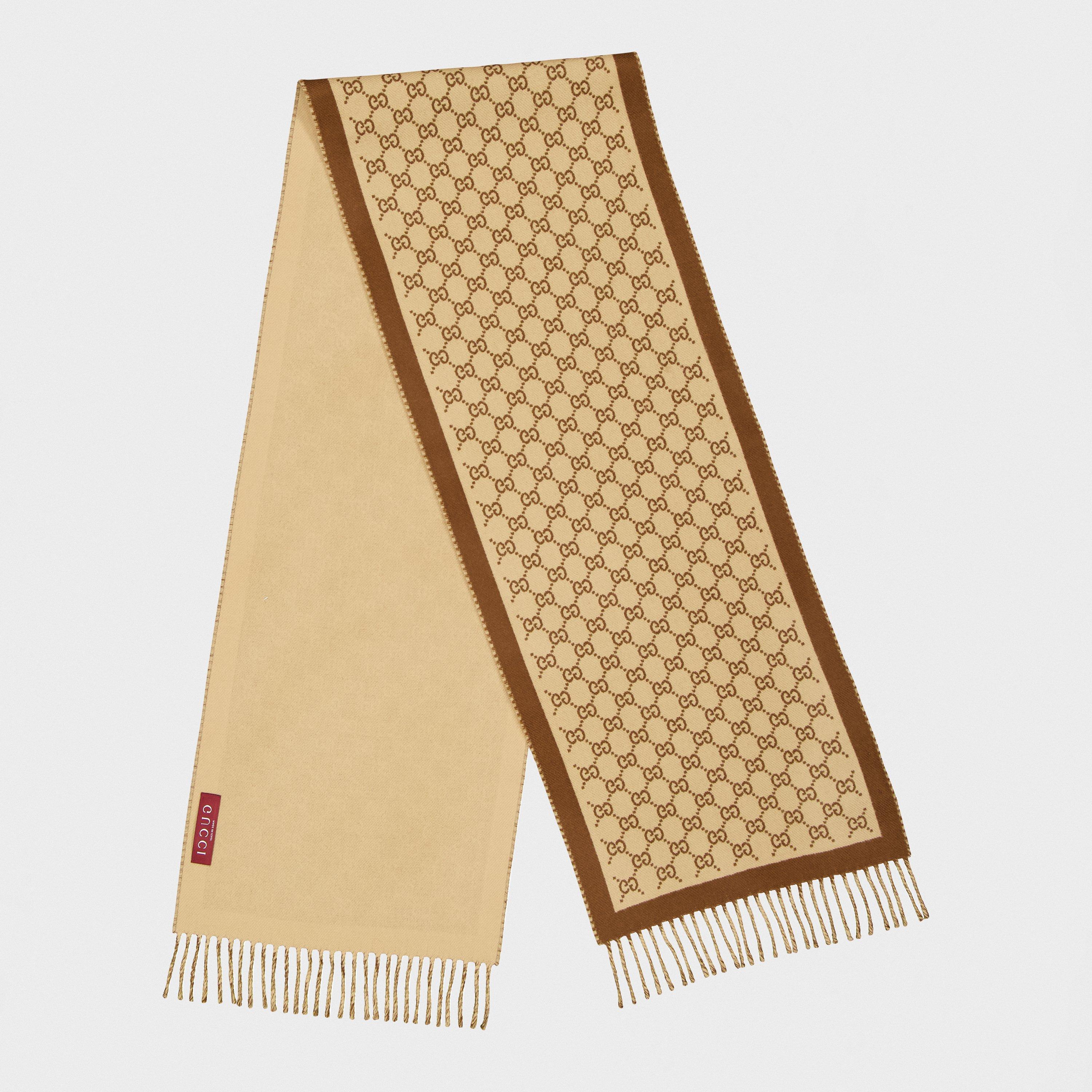 Camel/Brown - Gucci - Monogram Knitted Wool Scarf - 1