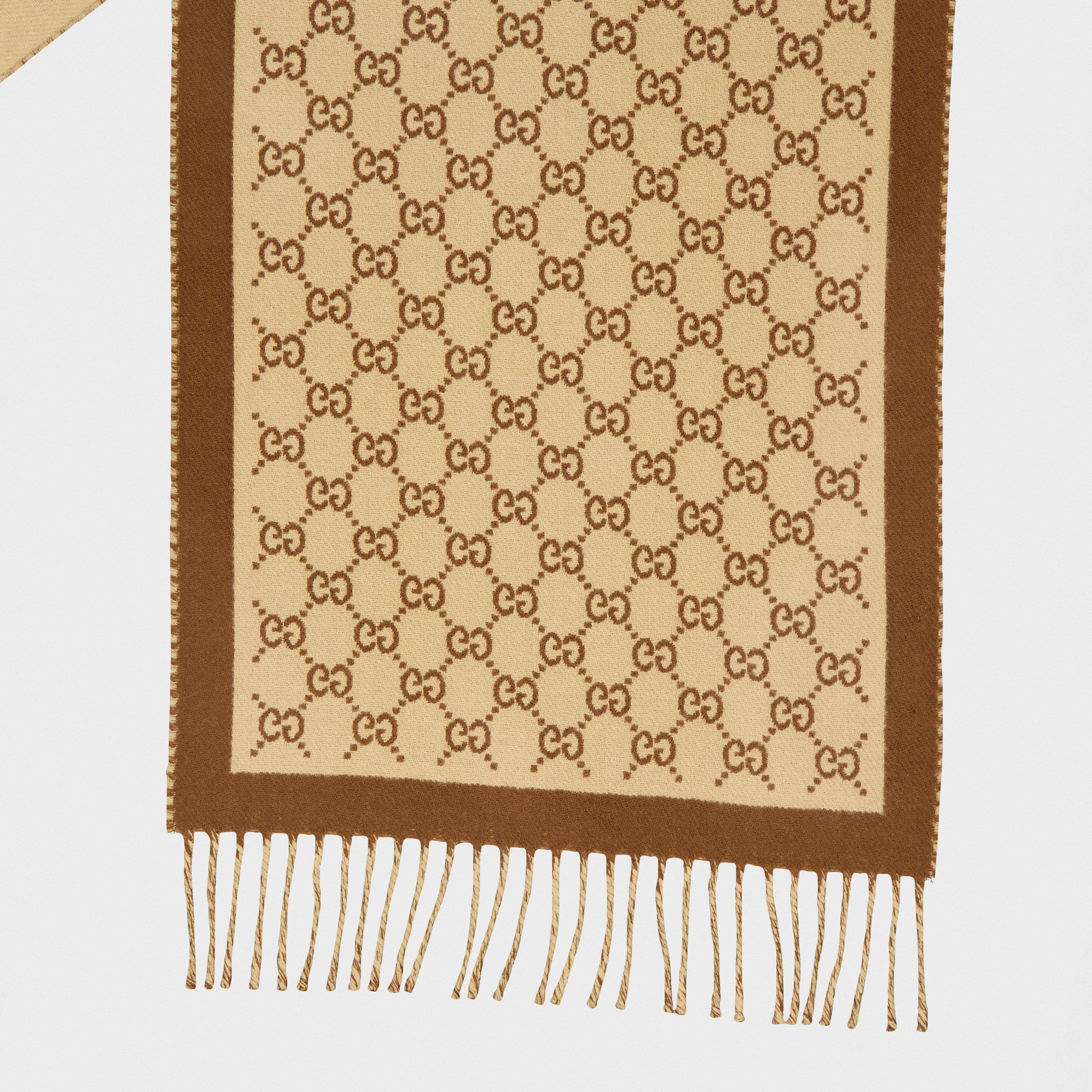 Camel/Brown - Gucci - Monogram Knitted Wool Scarf - 2