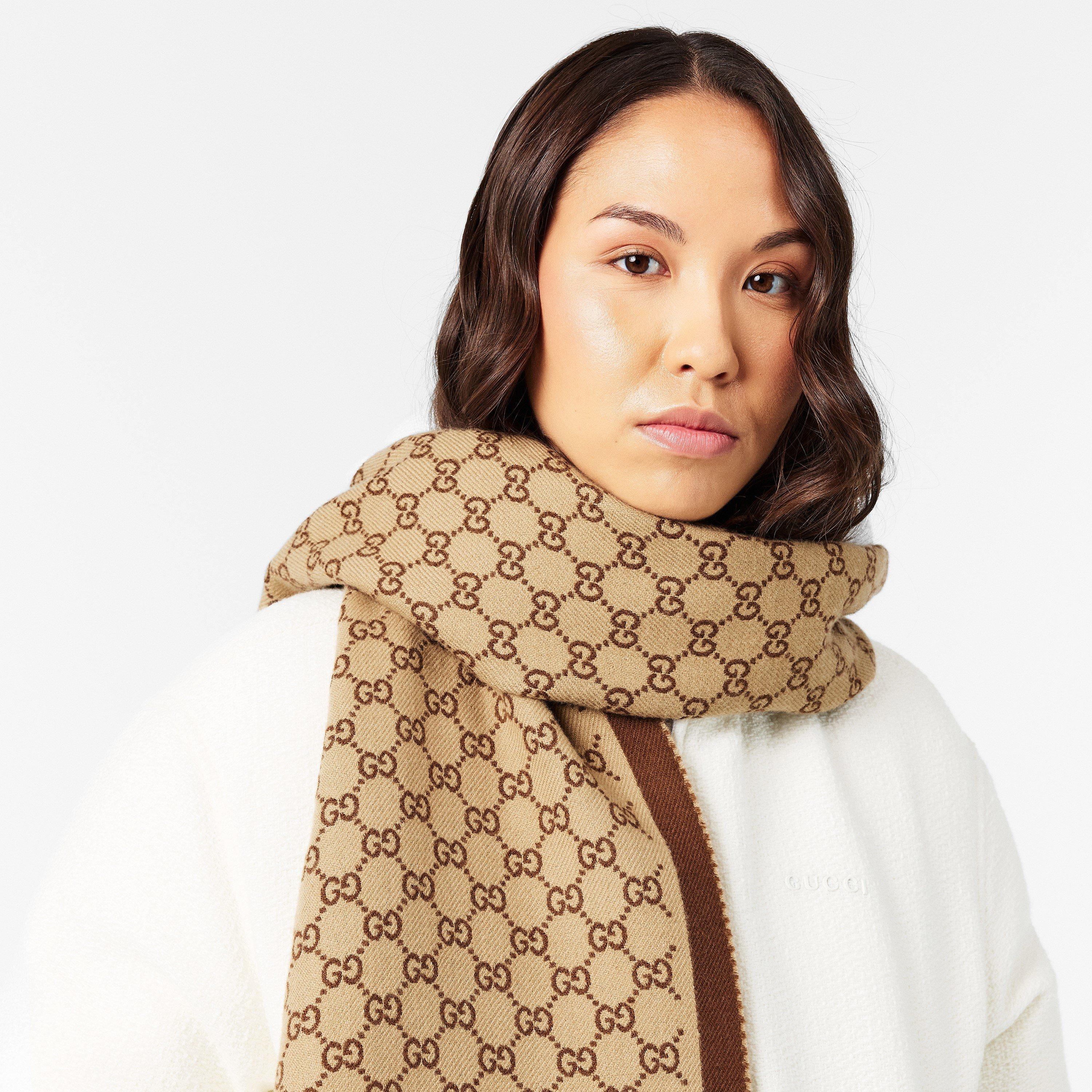 Camel/Brown - Gucci - Monogram Knitted Wool Scarf - 3