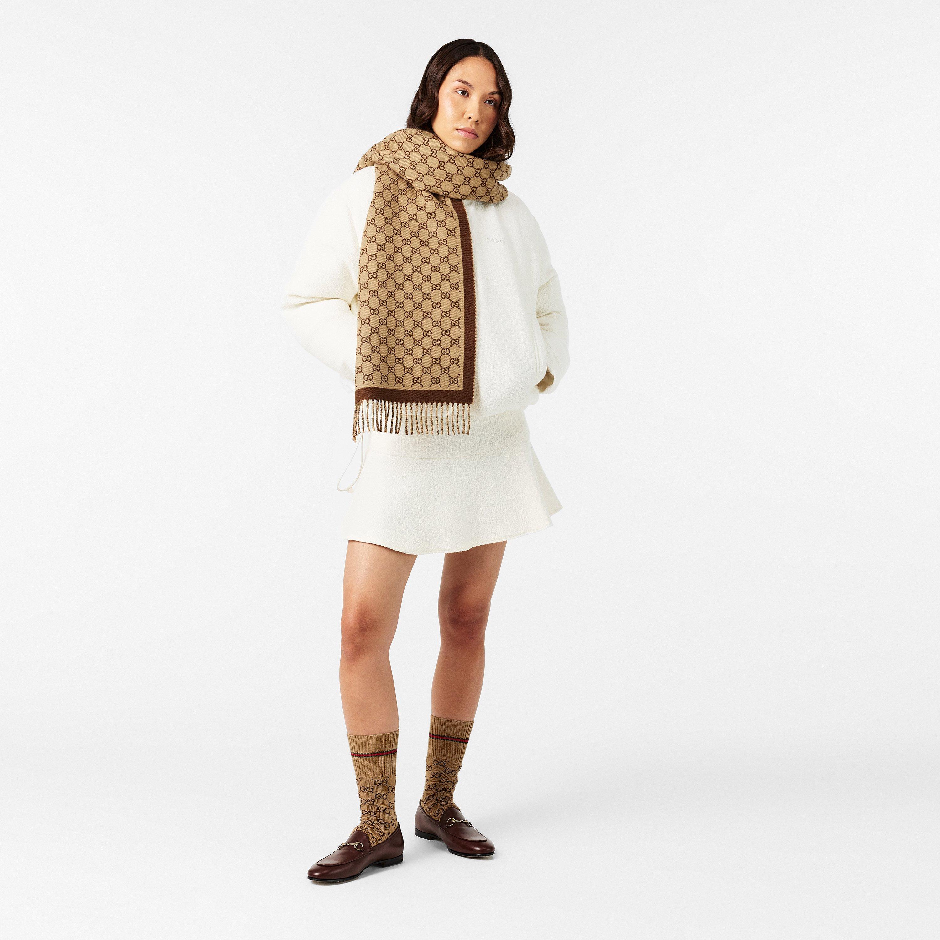 Camel/Brown - Gucci - Monogram Knitted Wool Scarf - 4